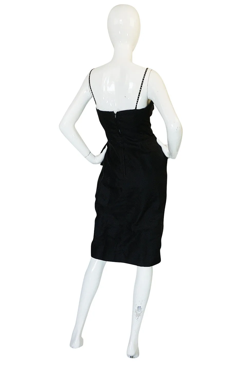 1950s Black Silk Organza Fitted Dress