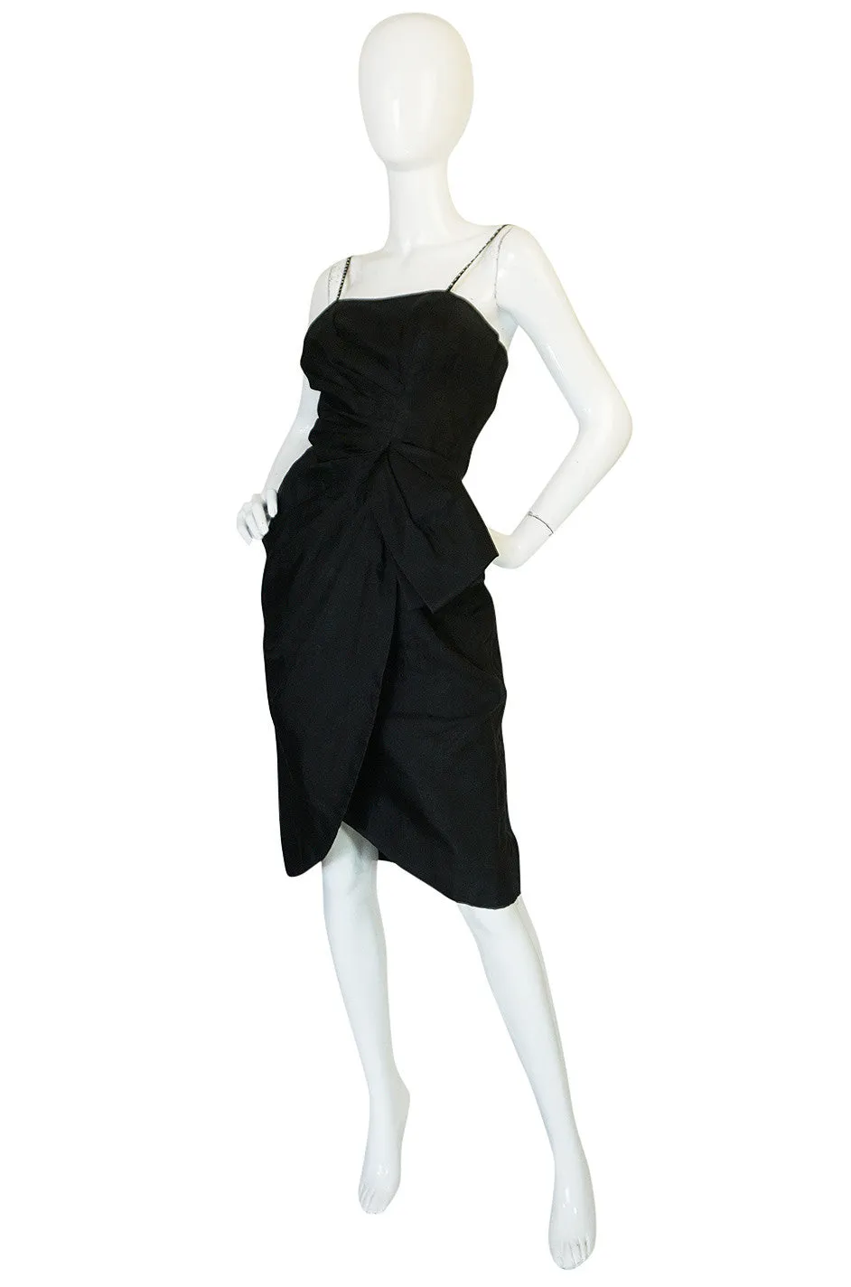 1950s Black Silk Organza Fitted Dress