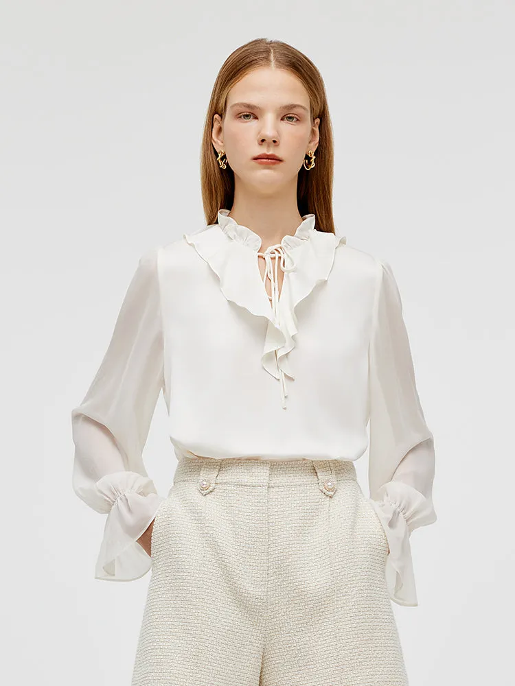 22 Momme Mulberry Silk Ruffle Collar Women Shirt