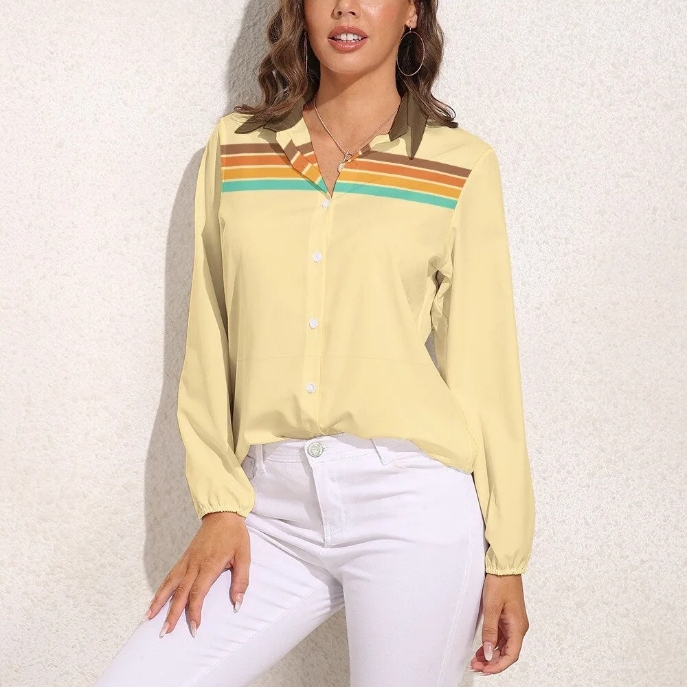 70s Style Top Women, 70s Blouse Style Women, Beige Retro Stripe Top Women, Retro Top Women, Beige Semi Sheer Top Women, Vintage Style Blouse