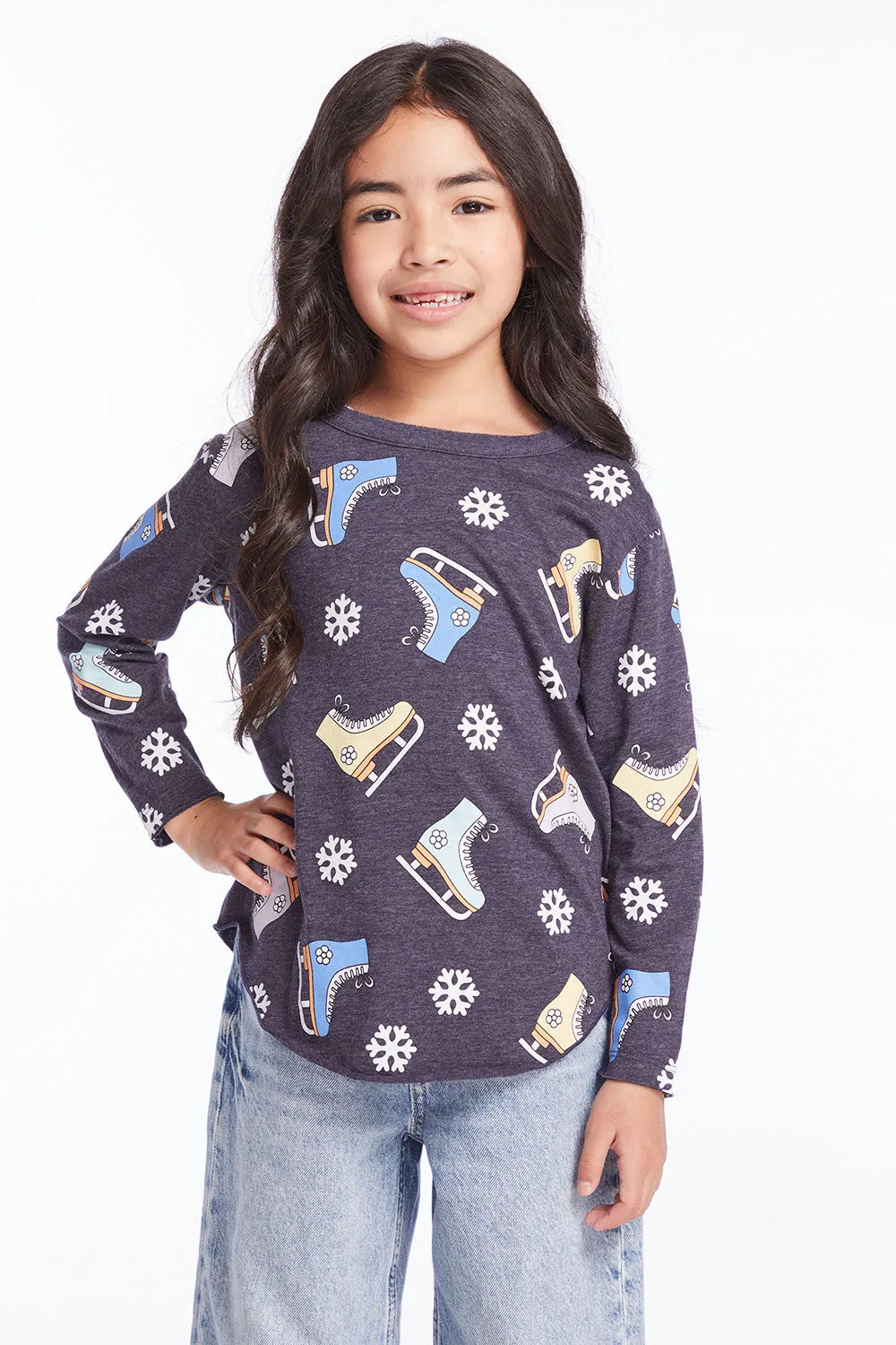 Allover Ice Skates Girls Long Sleeve