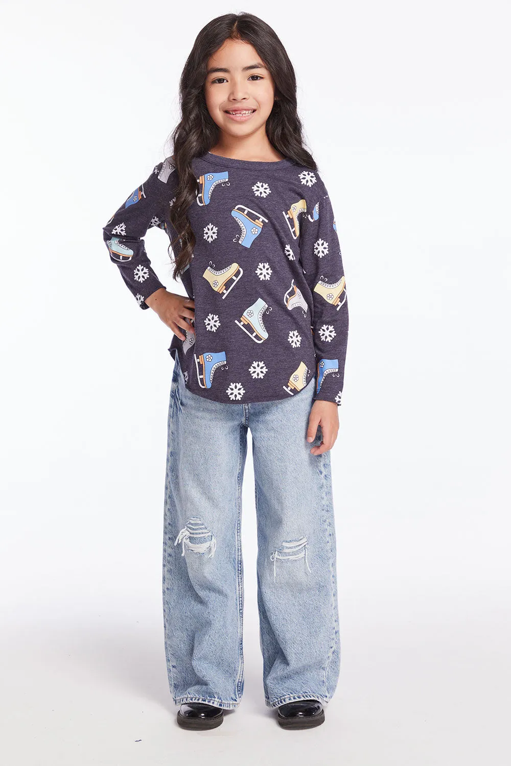 Allover Ice Skates Girls Long Sleeve