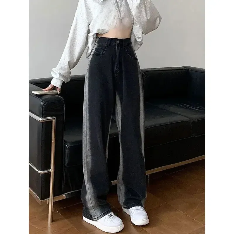 Amozae-Vintage Loose-fit Women's Jeans High-waisted Slimming Bell Bottoms Elegant Draped Trendy Autumn Fashion Trousers