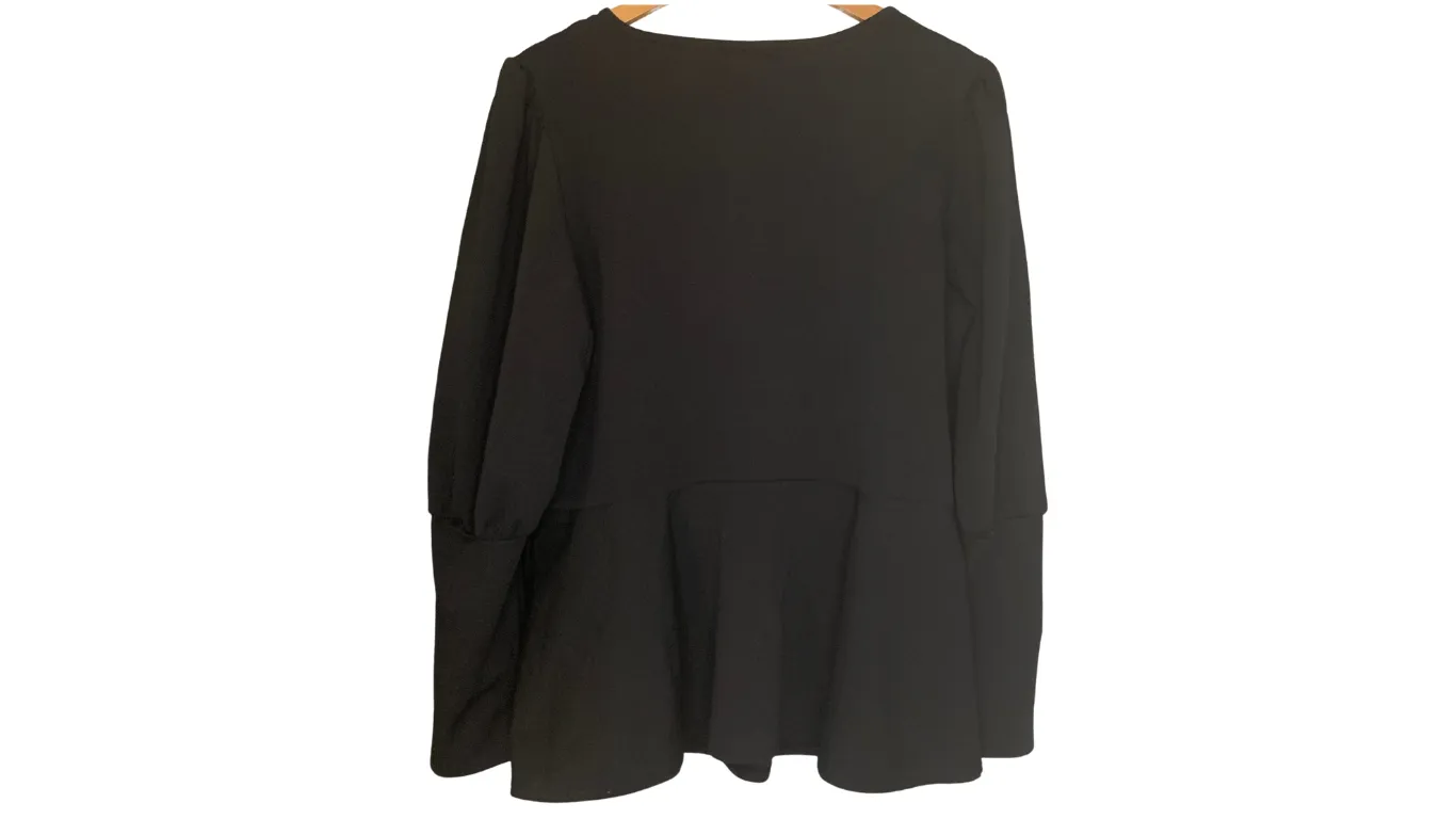 Ashley Stewart Elegant Black Peplum Top with Cutout, XL