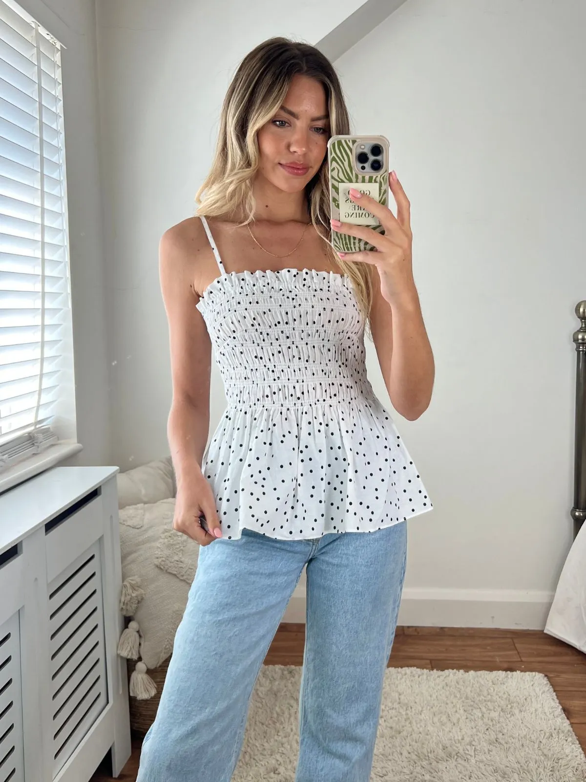 Ava Shirred Bandeau Peplum Top / Mono Spot