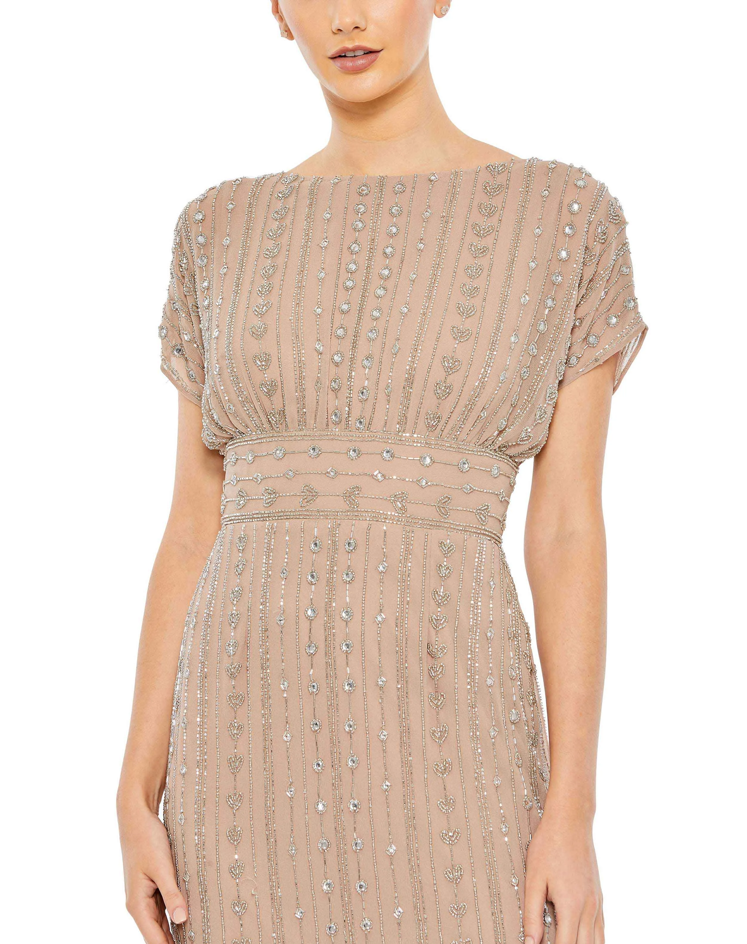 Beaded Cap Sleeve Column Midi Dress