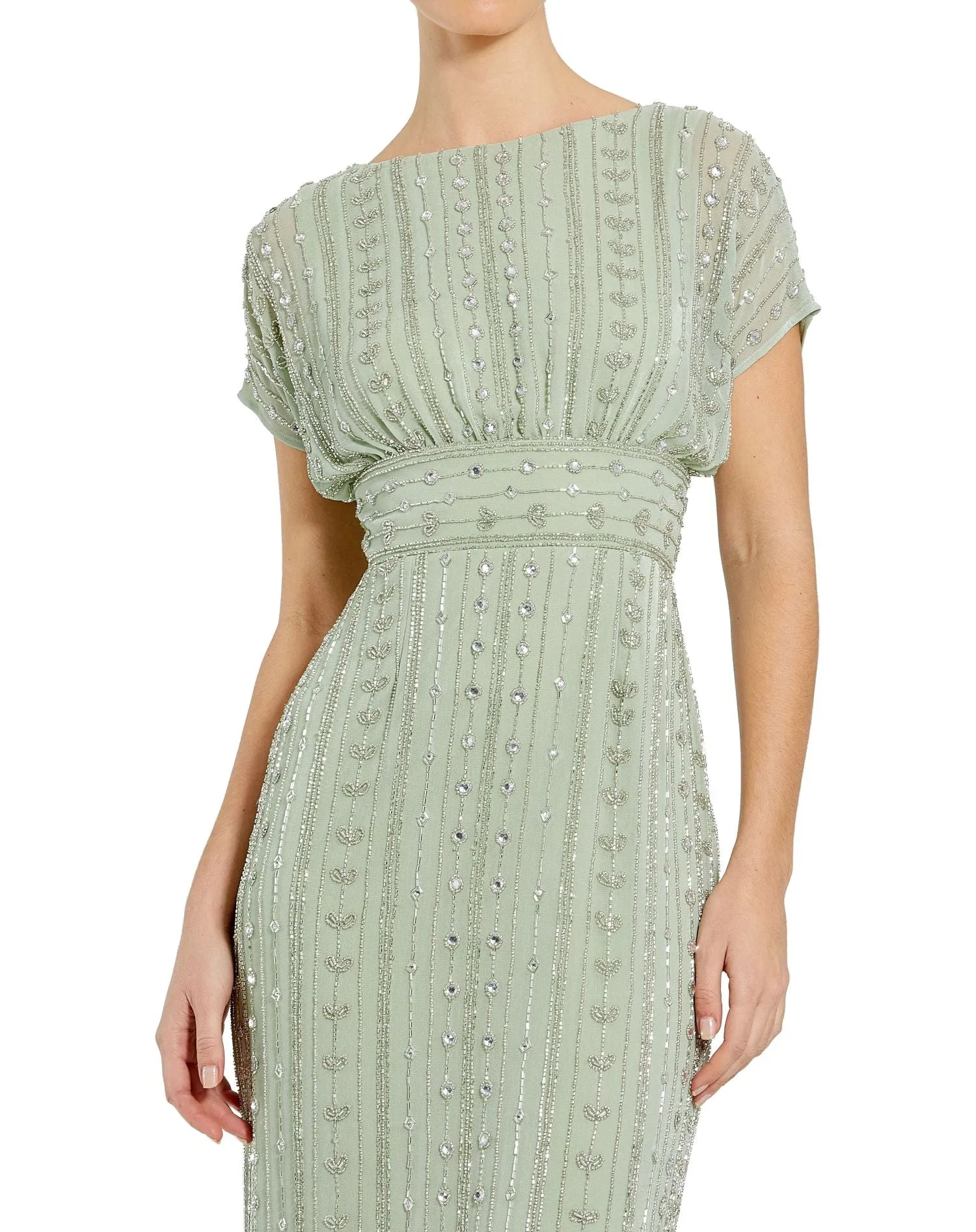 Beaded Cap Sleeve Column Midi Dress