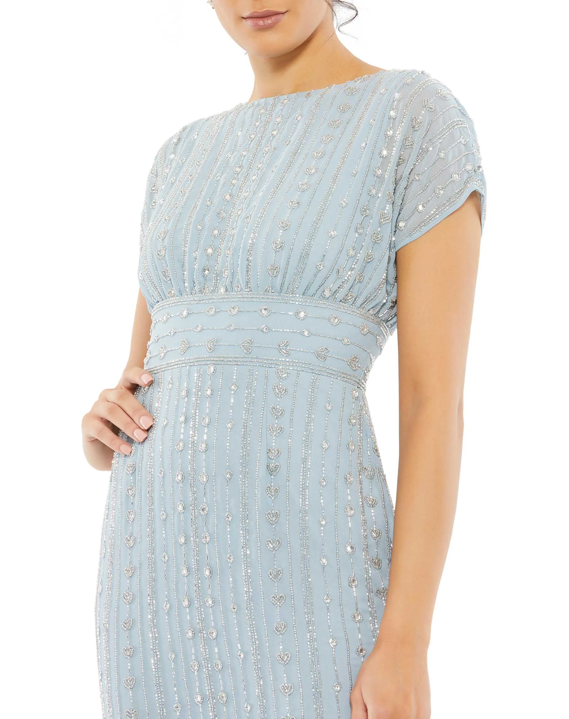 Beaded Cap Sleeve Column Midi Dress