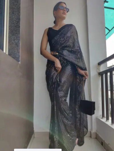 Black Sequin 1 Min Ready to Wear Saree