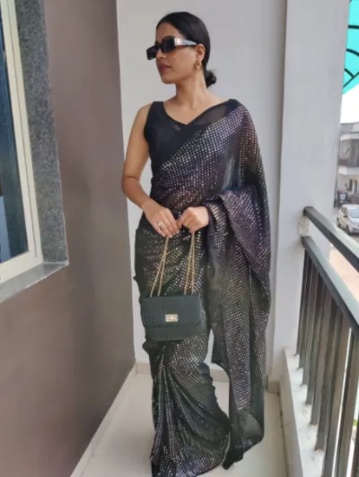 Black Sequin 1 Min Ready to Wear Saree