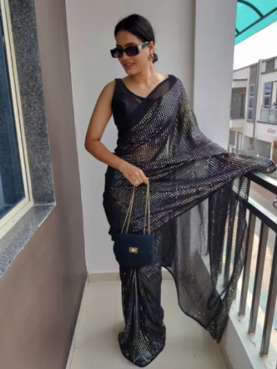 Black Sequin 1 Min Ready to Wear Saree