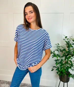 Blue Striped Linen Rich Top