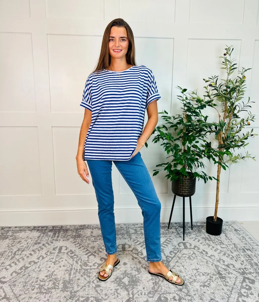 Blue Striped Linen Rich Top