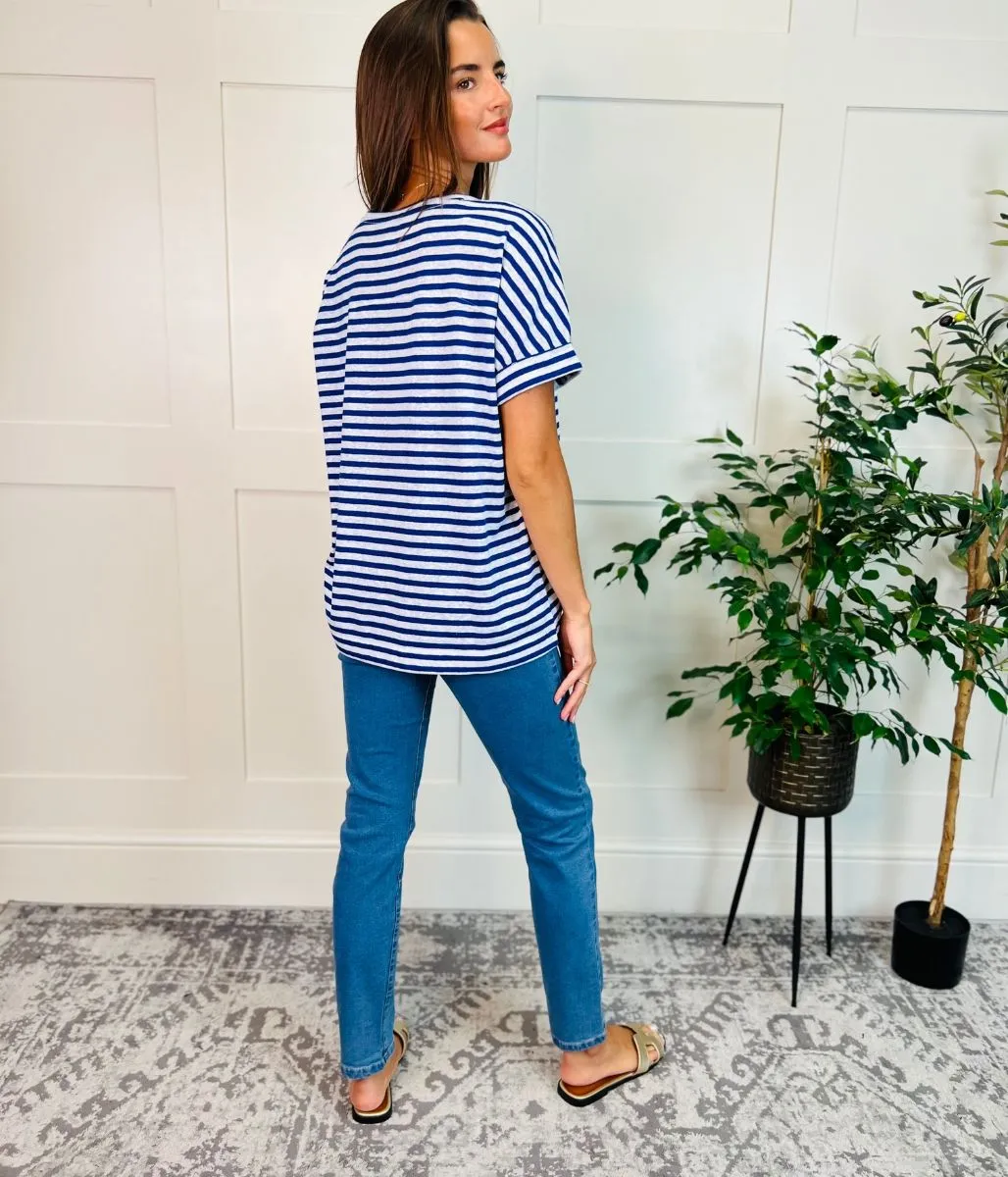 Blue Striped Linen Rich Top