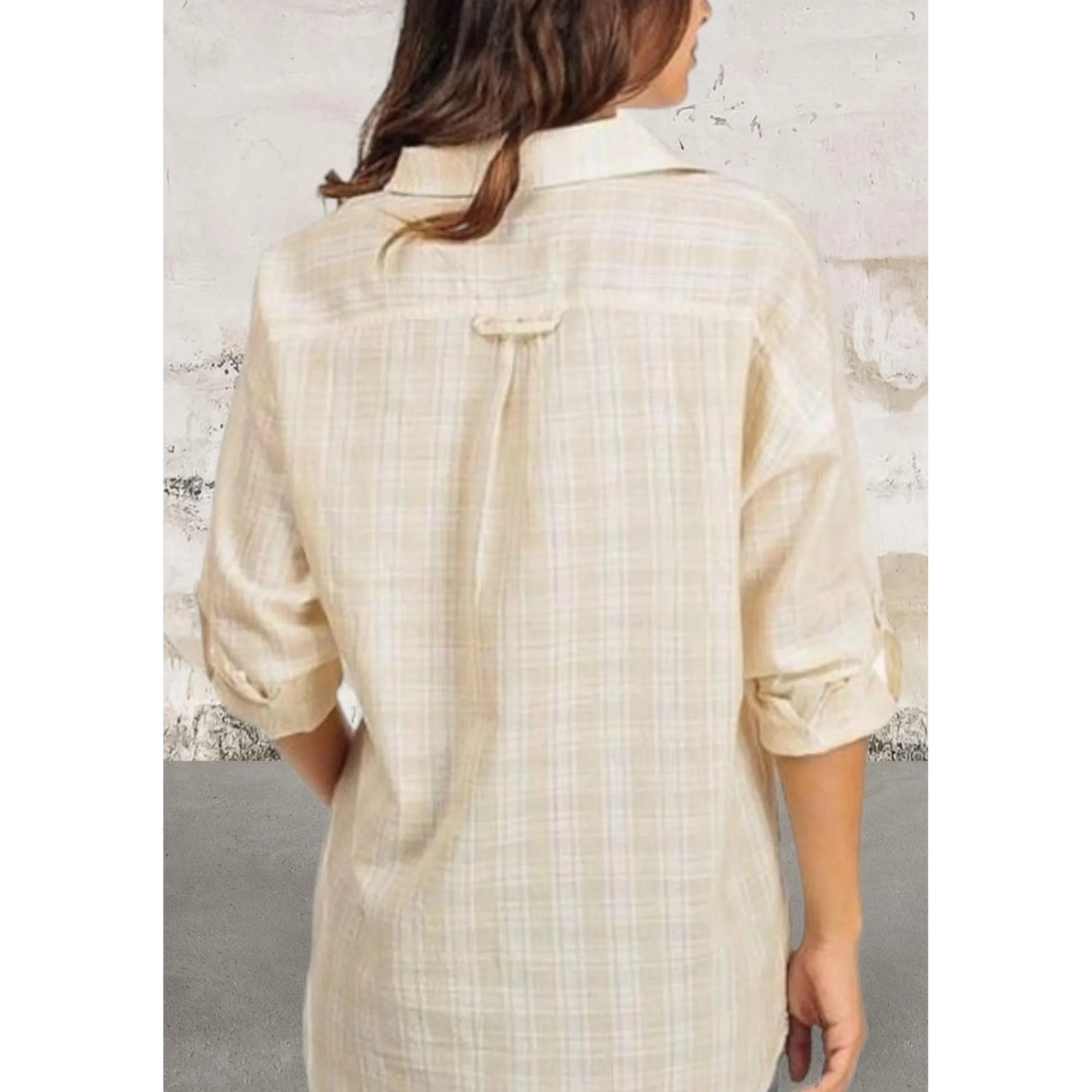 Button up cuffed quarter sleeve shirt