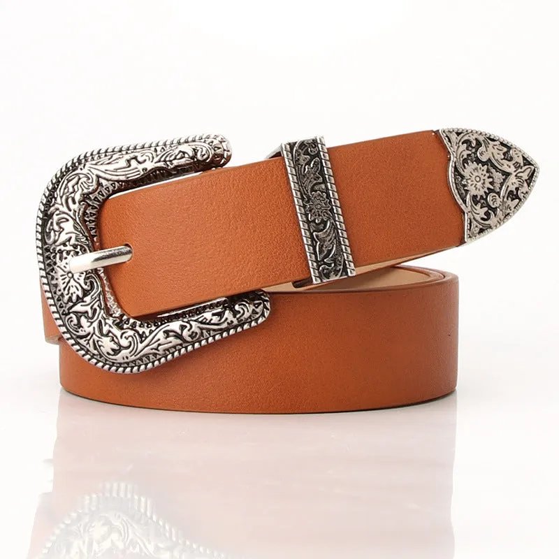 Carved Buckle Decorative Belt Elegant Retro Pin Buckle Belt Jeans Strap