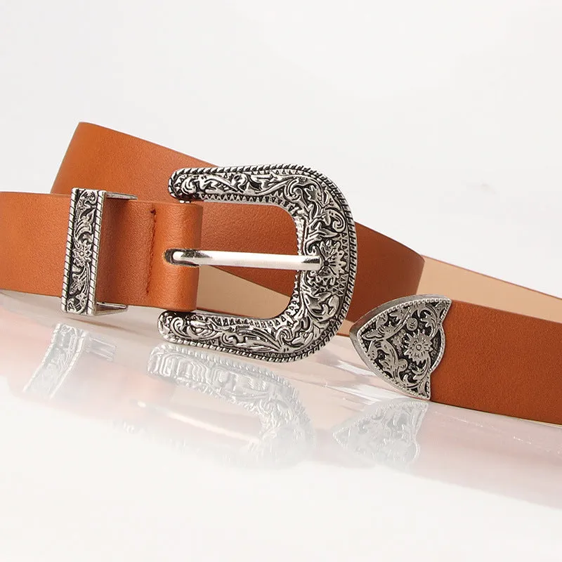 Carved Buckle Decorative Belt Elegant Retro Pin Buckle Belt Jeans Strap