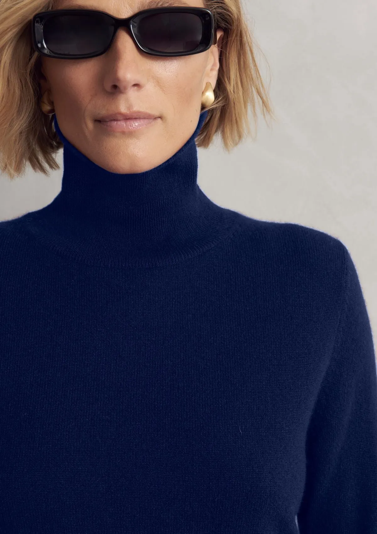 Cashmere Polo Neck Sweater in Midnight Blue