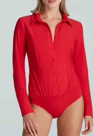 Commando Button Down Bodysuit Scarlet