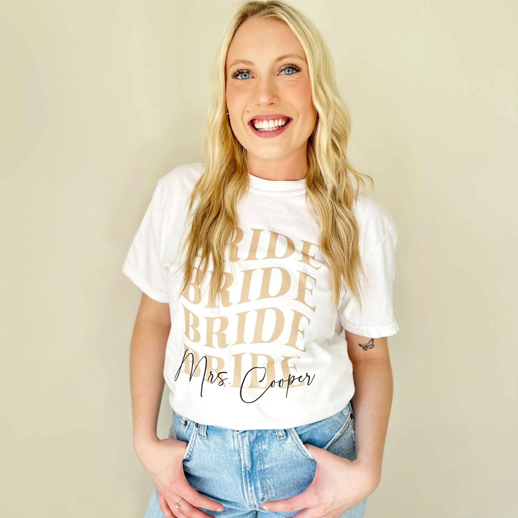 Custom Bride T-Shirt with Retro Wave Print