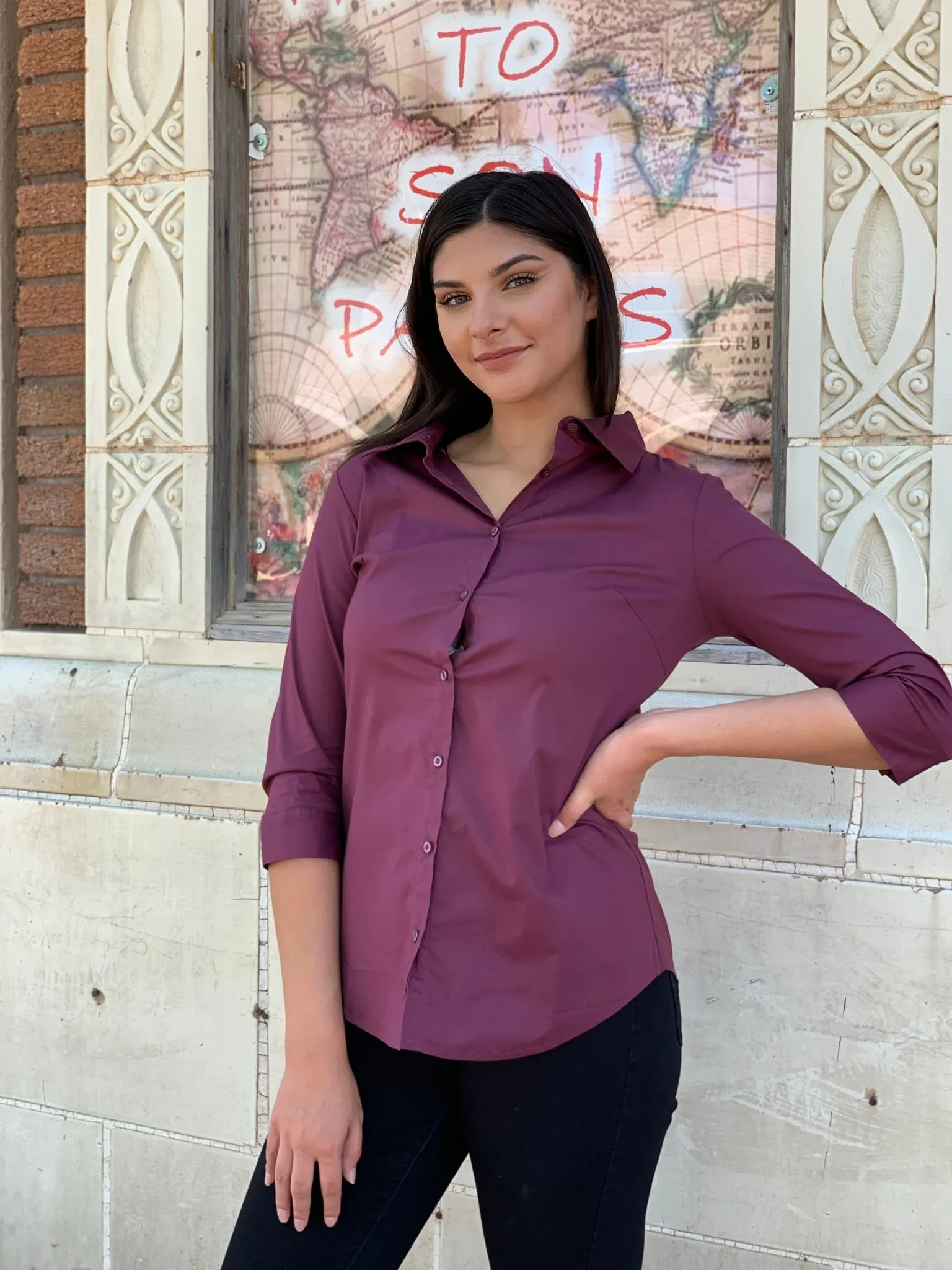 Eggplant Button Down Blouse