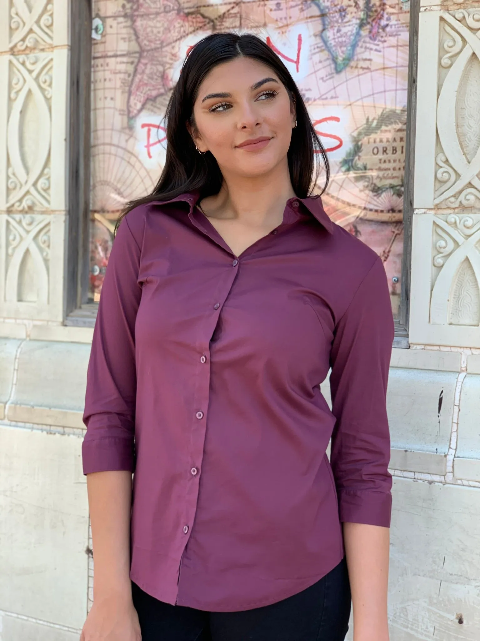 Eggplant Button Down Blouse