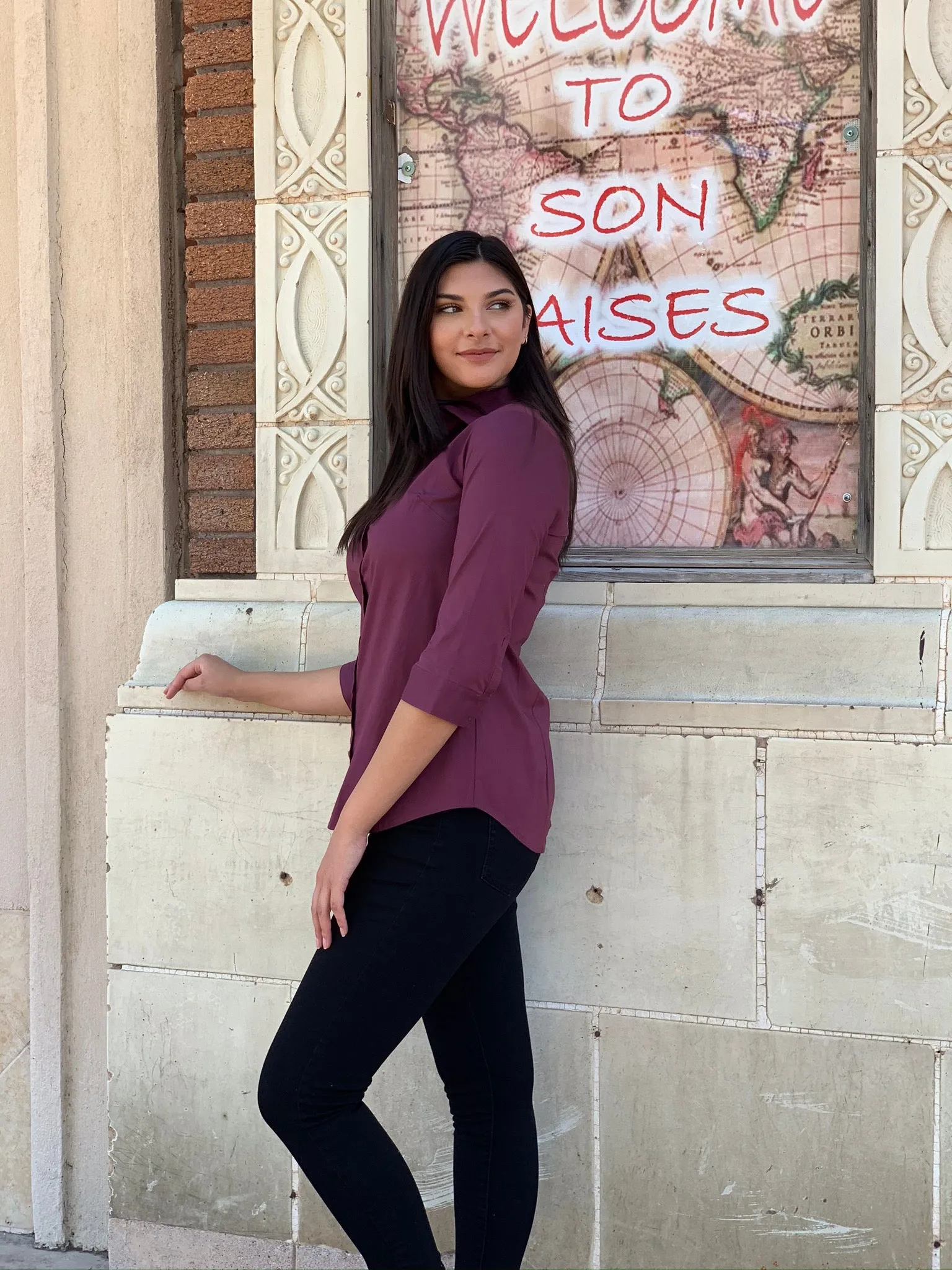 Eggplant Button Down Blouse