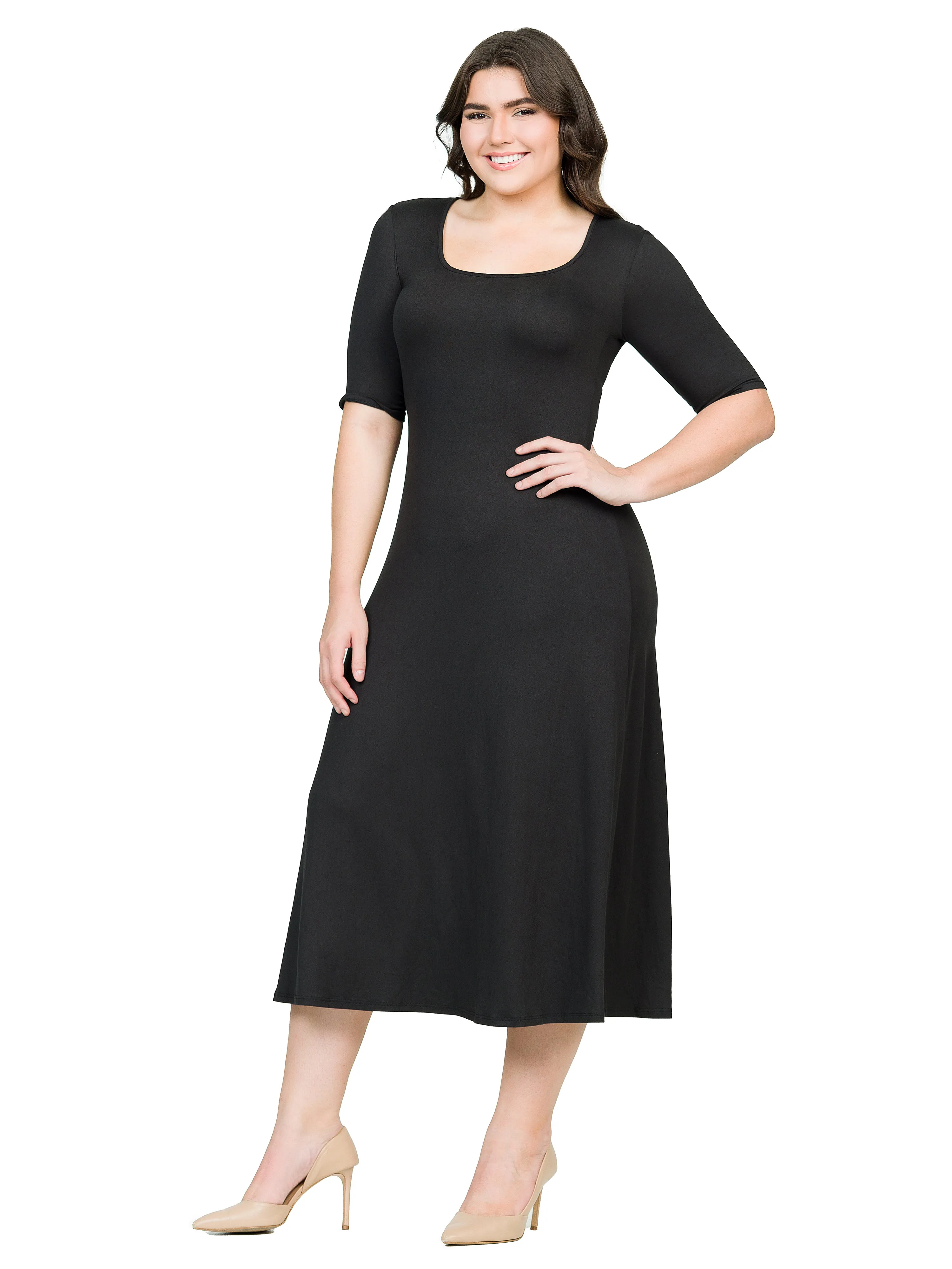 Elbow Length Sleeve Plus Size Maxi Dress