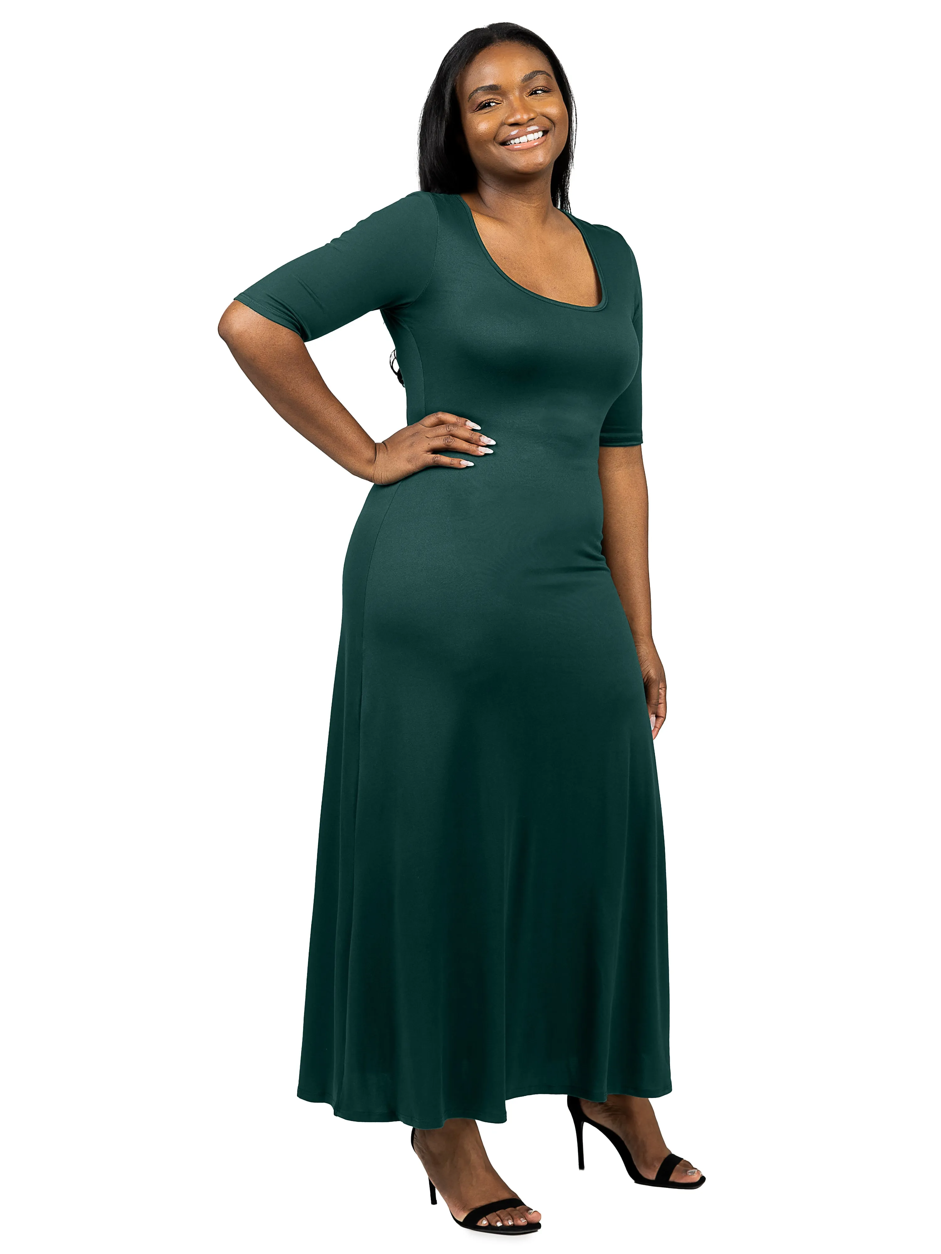 Elbow Length Sleeve Plus Size Maxi Dress