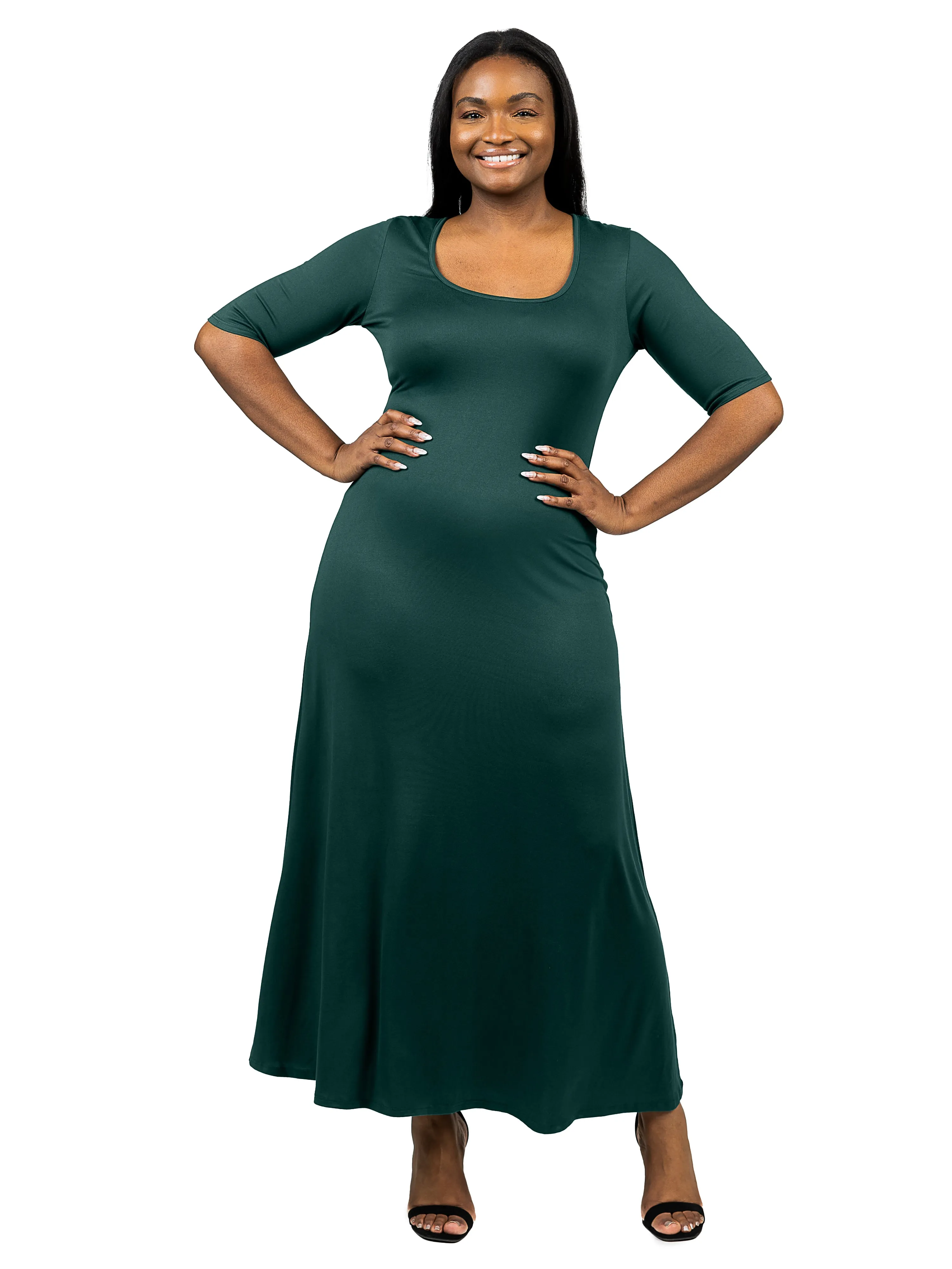 Elbow Length Sleeve Plus Size Maxi Dress