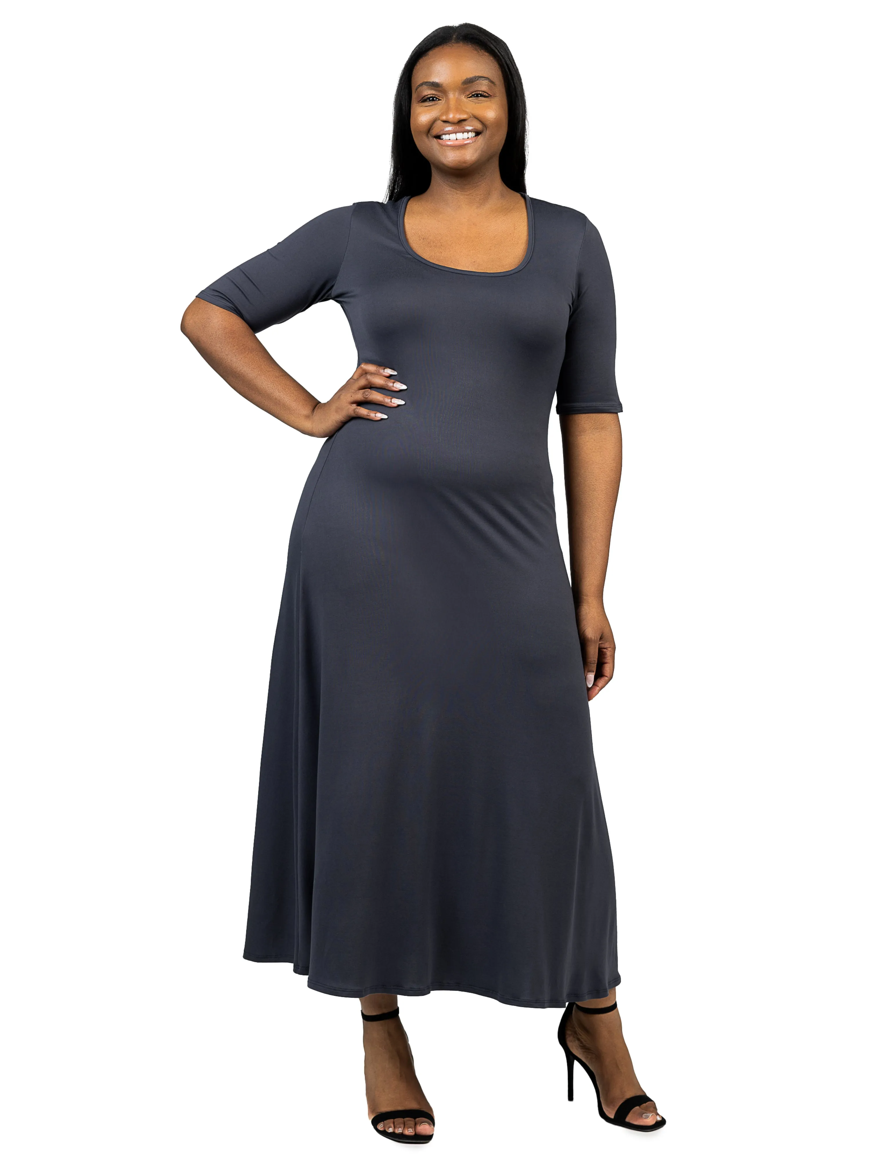 Elbow Length Sleeve Plus Size Maxi Dress