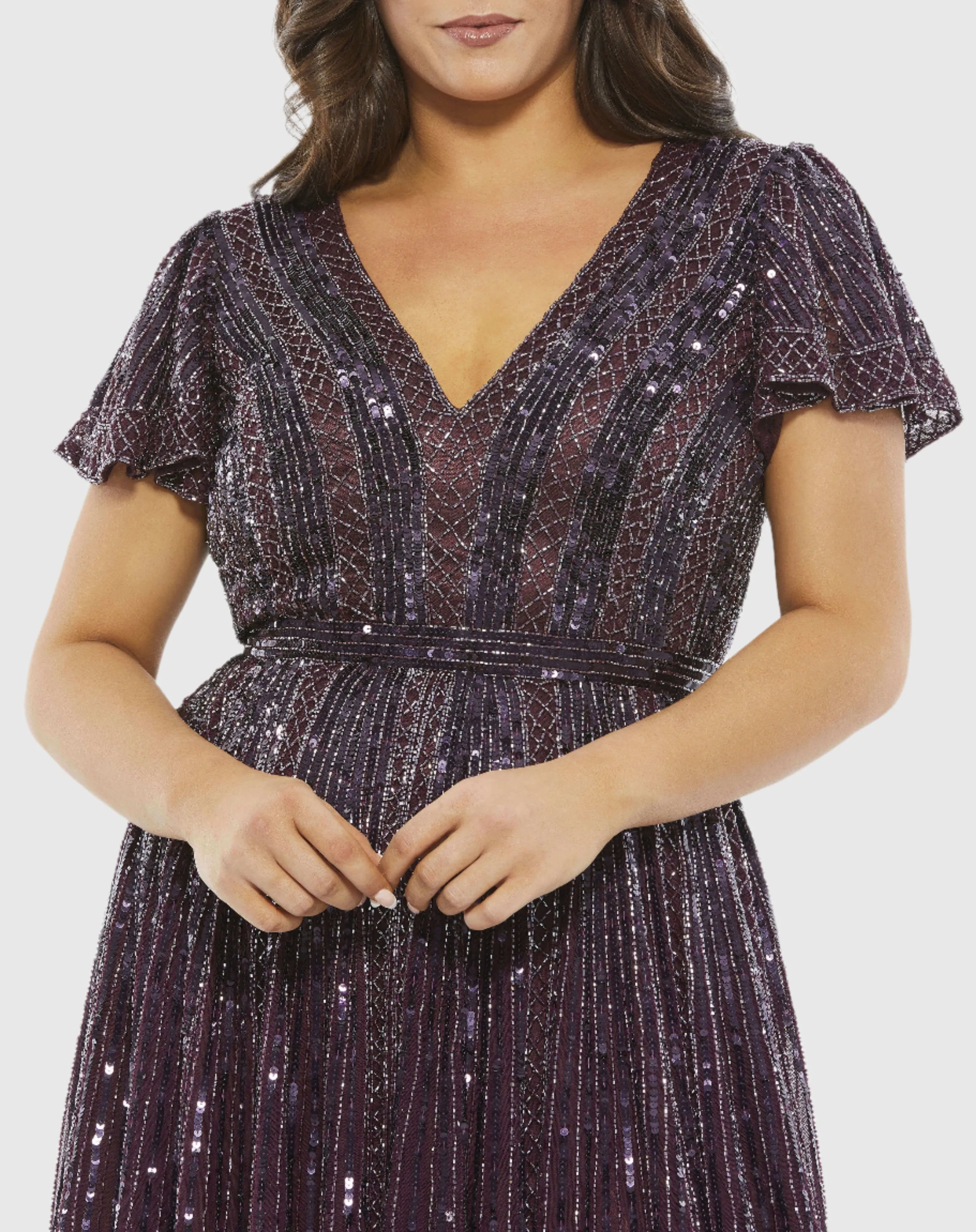 Embellished Butterfly Sleeve V-Neck Cocktail Dress (Plus)