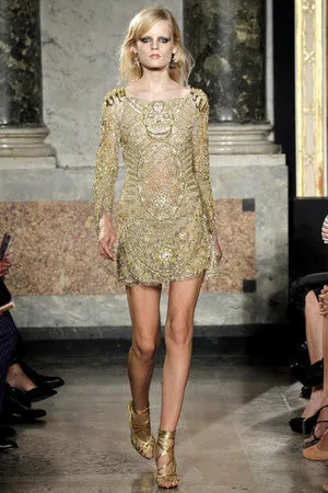 Emilio Pucci - Nude Long Sleeve Gold Beaded Skull Face Dress - IT 42