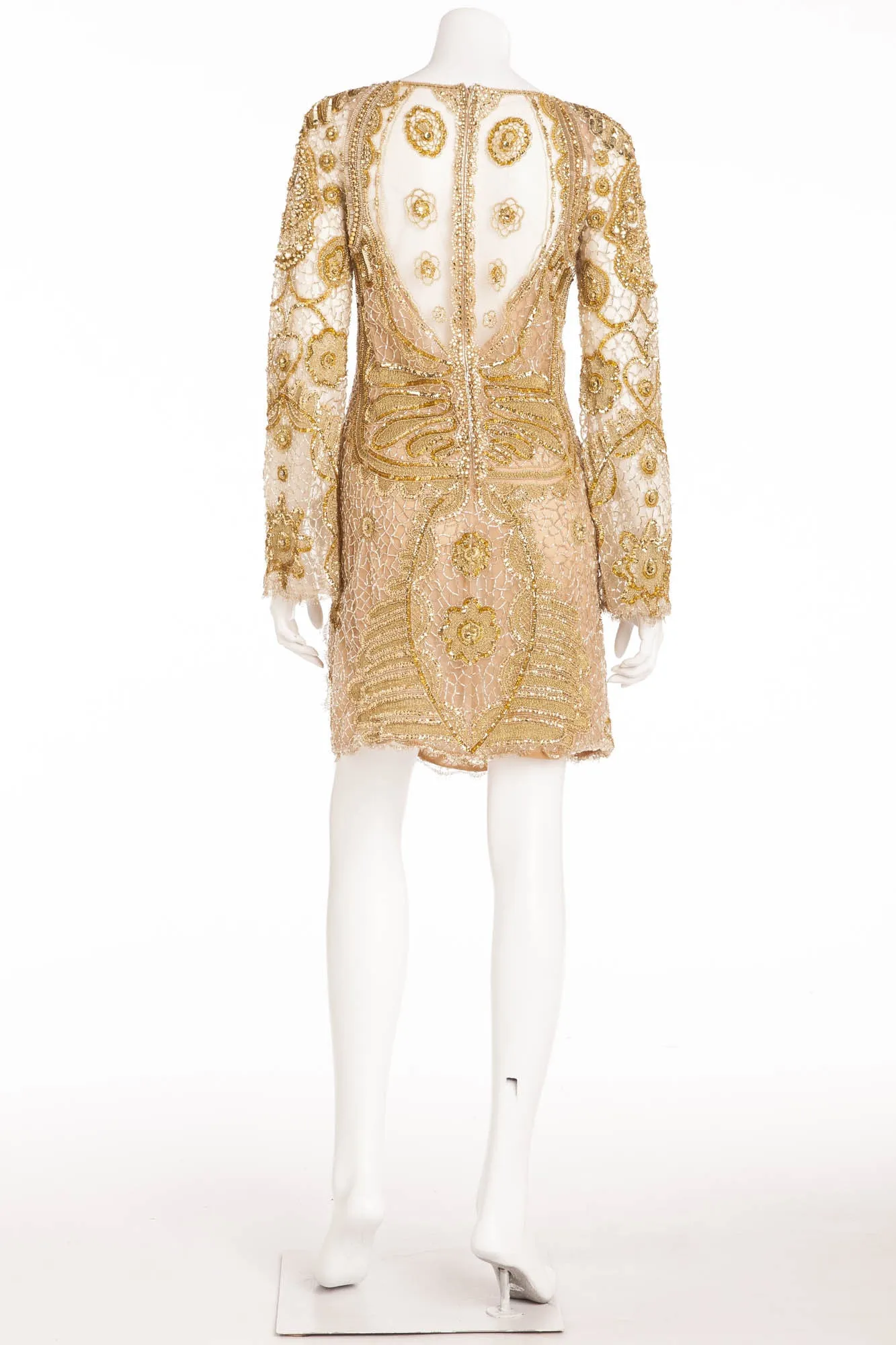 Emilio Pucci - Nude Long Sleeve Gold Beaded Skull Face Dress - IT 42