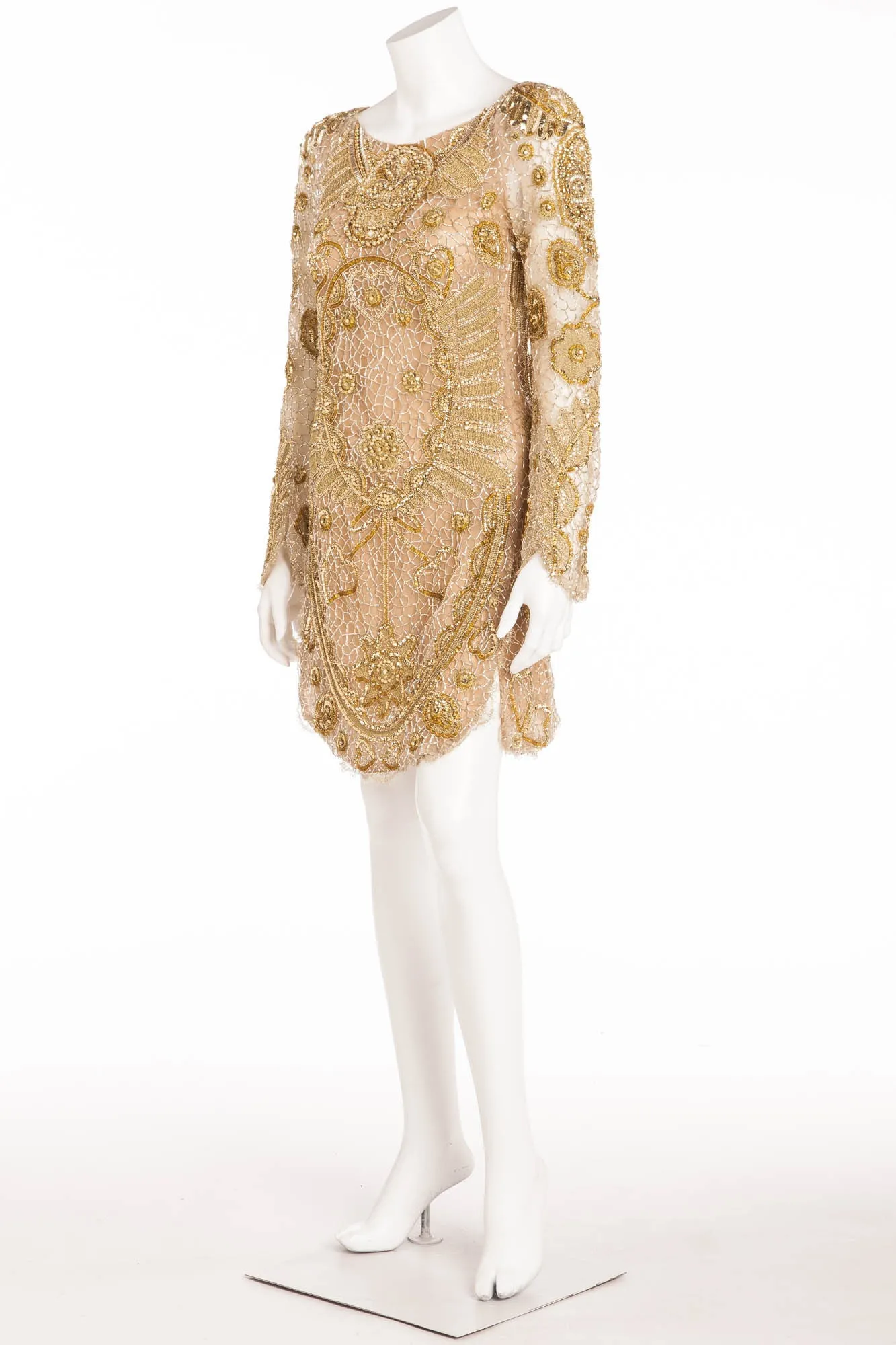 Emilio Pucci - Nude Long Sleeve Gold Beaded Skull Face Dress - IT 42