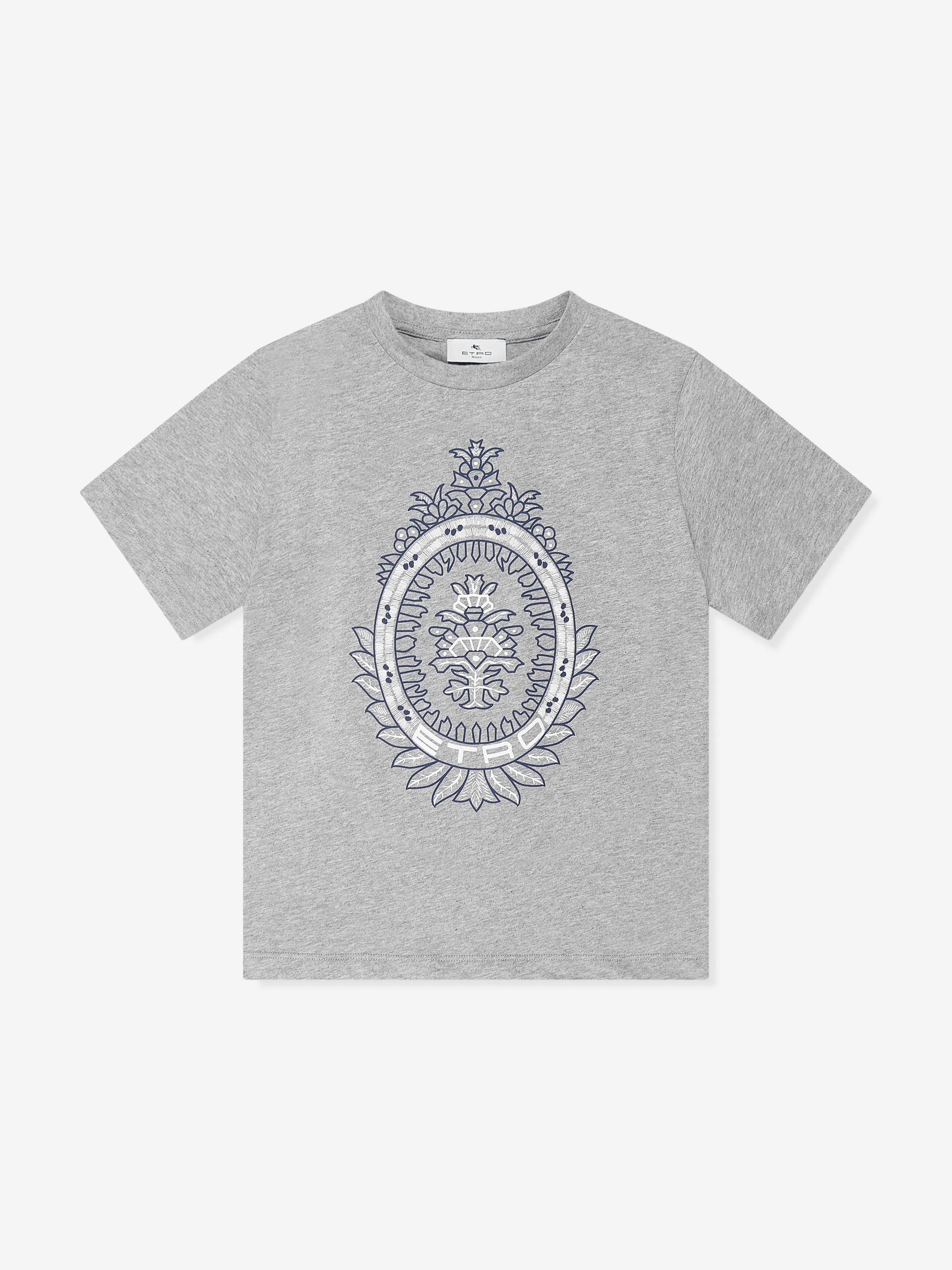 Etro Boys Crest Logo T-Shirt in Grey