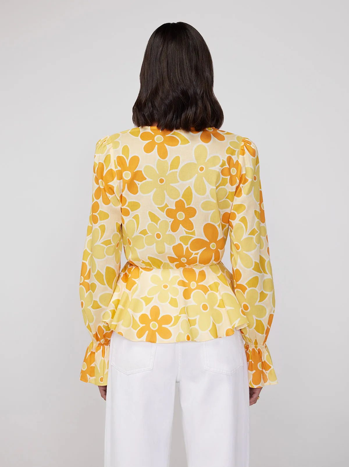 Etta Yellow Floral Print Tie Front Top