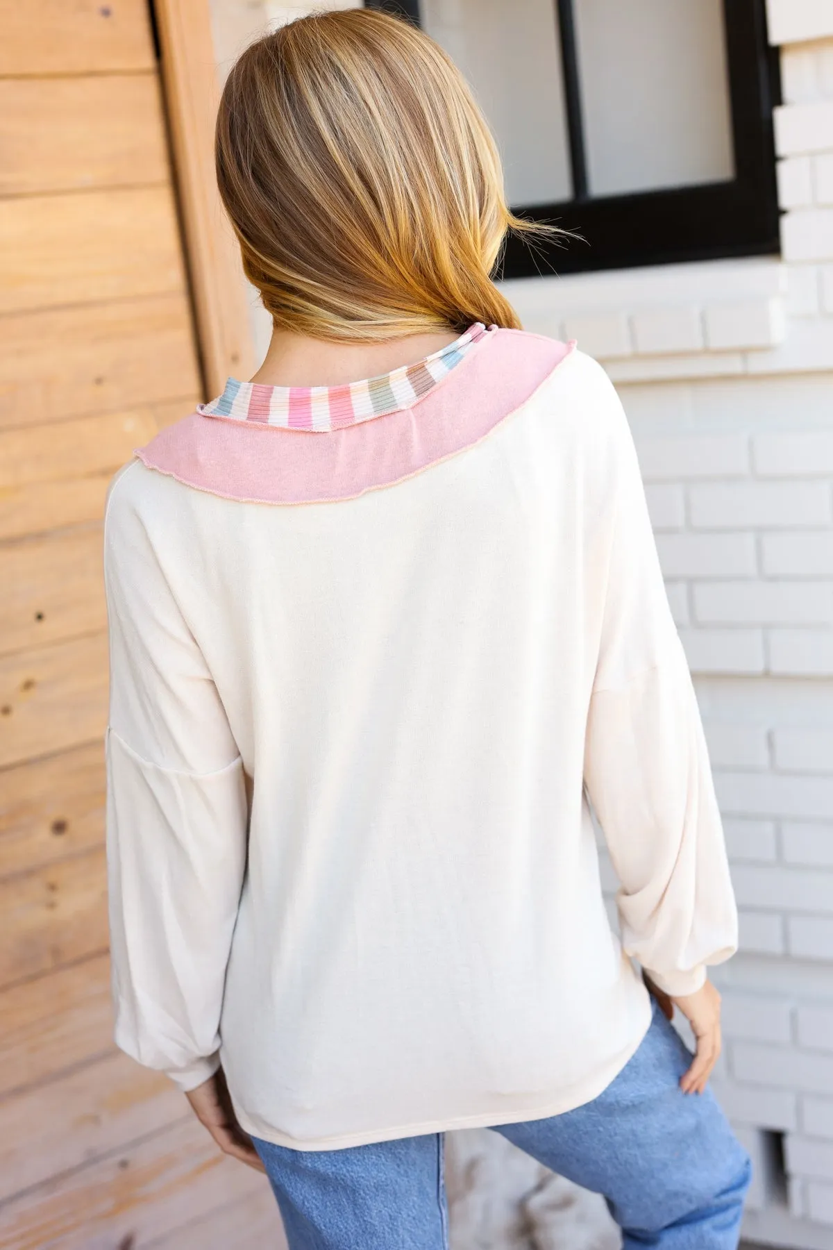 Explore More Collection - Champagne & Blush Rainbow Stripe Rib Chevron Top