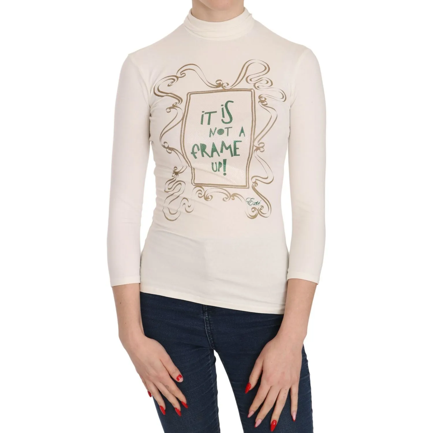 Exte Elegant White Long Sleeve Crew Neck Top