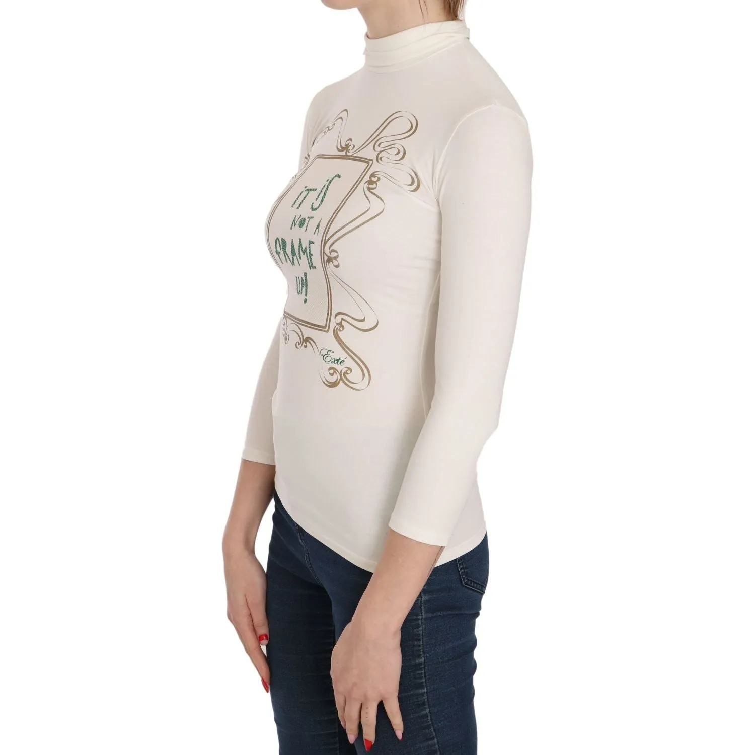 Exte Elegant White Long Sleeve Crew Neck Top