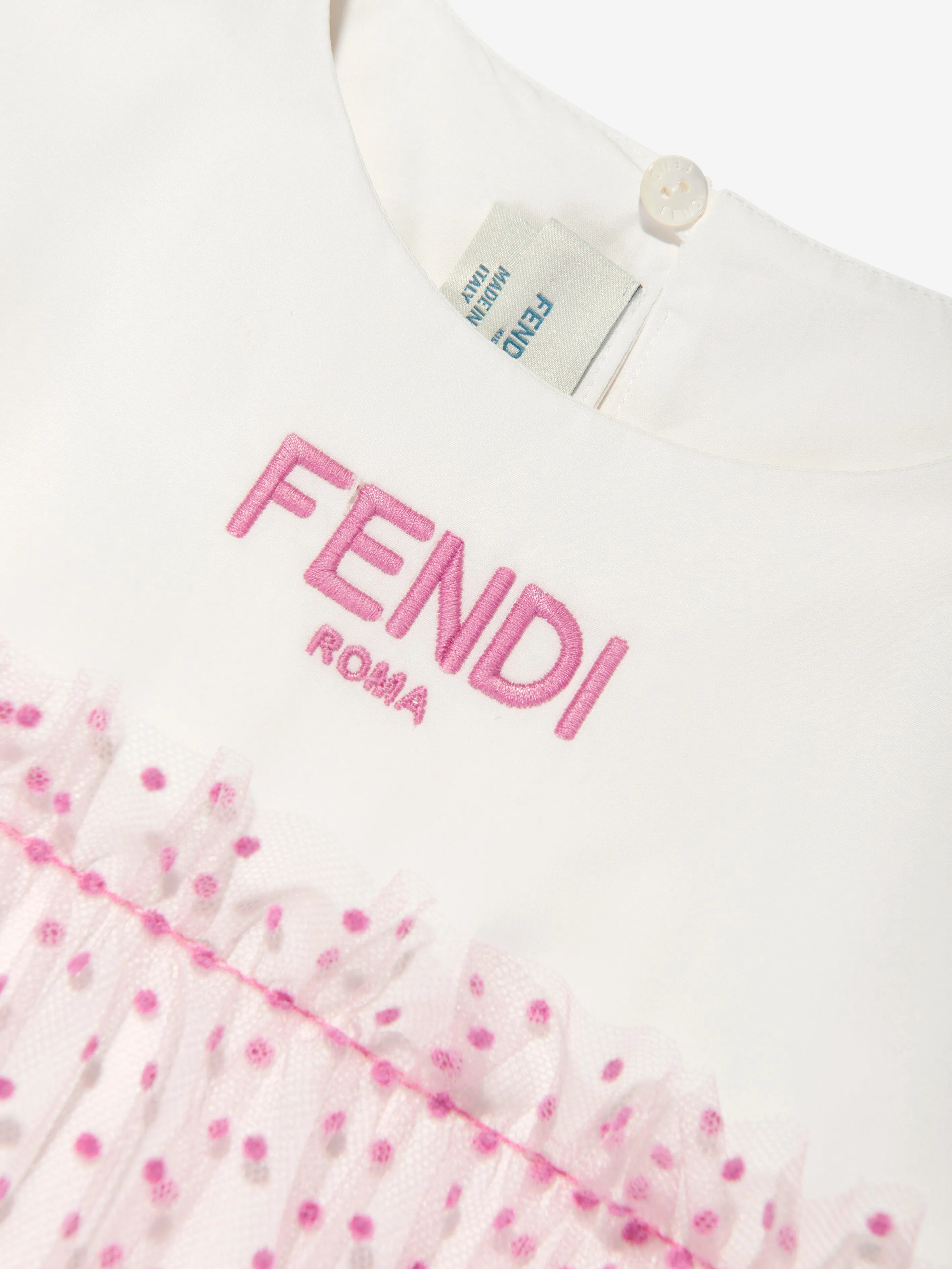 Fendi Girls Logo Tulle Dress in Pink