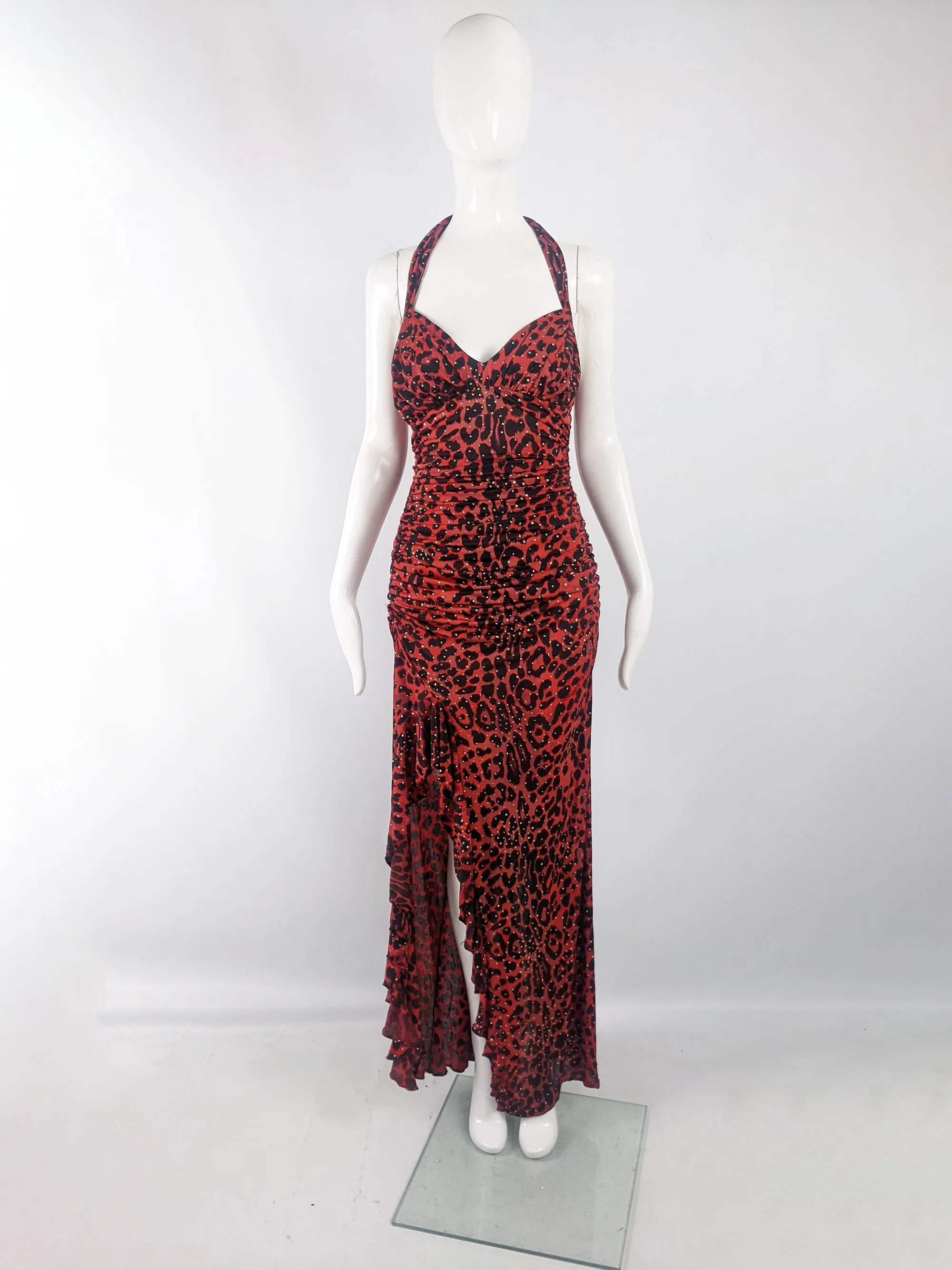 Francky Velucci Vintage Red Animal Print Evening Dress, 1990s