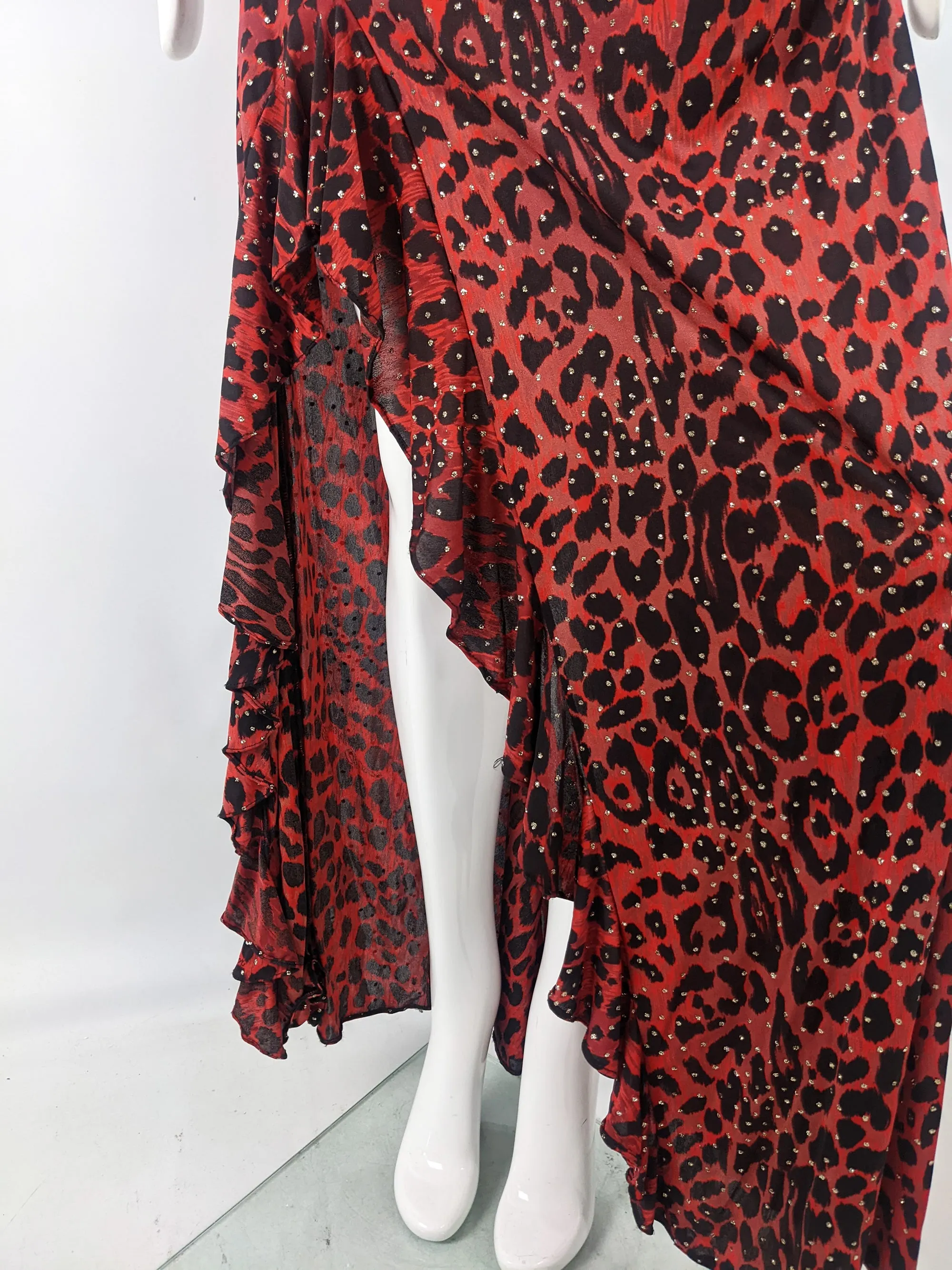 Francky Velucci Vintage Red Animal Print Evening Dress, 1990s