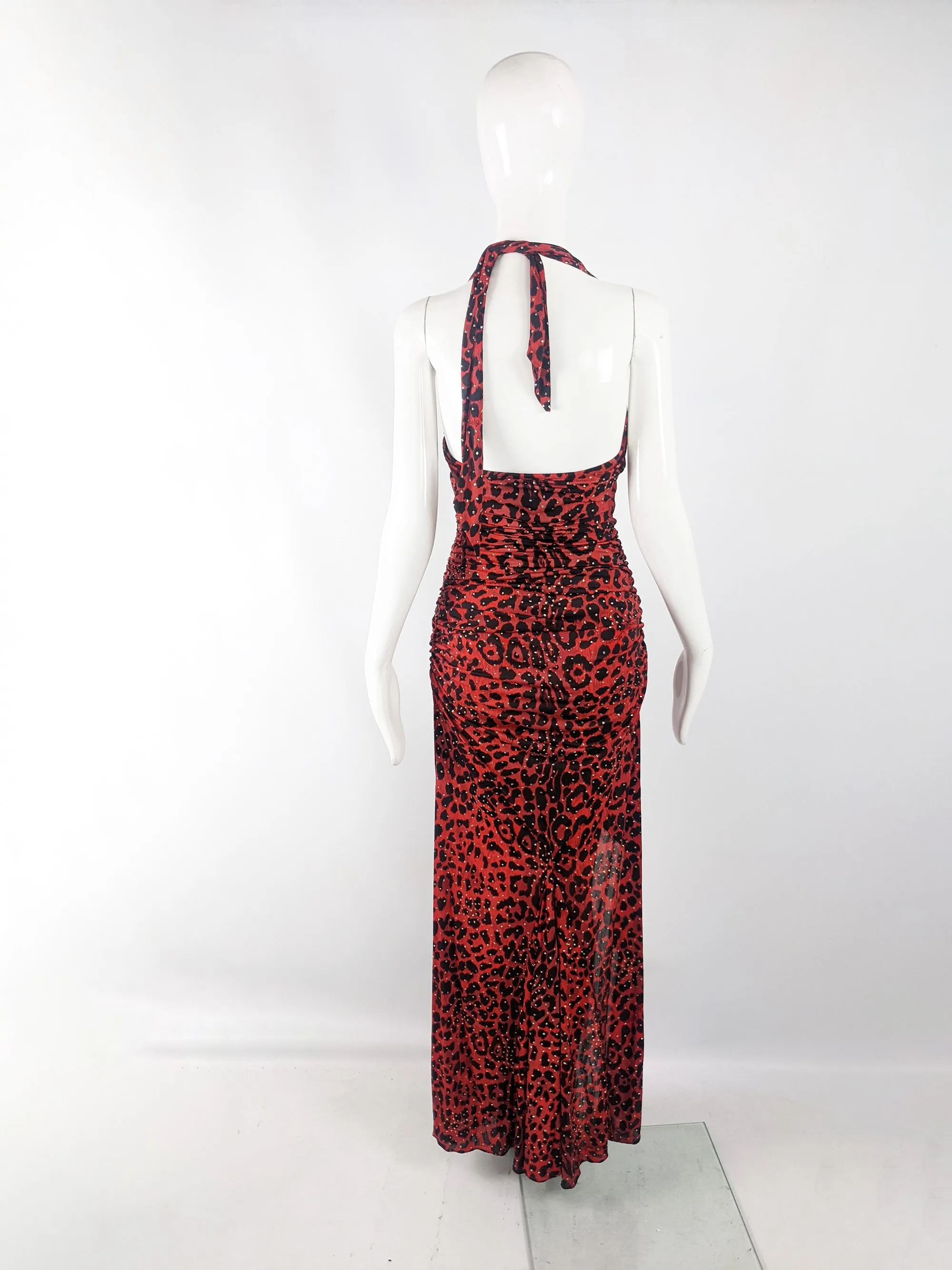 Francky Velucci Vintage Red Animal Print Evening Dress, 1990s