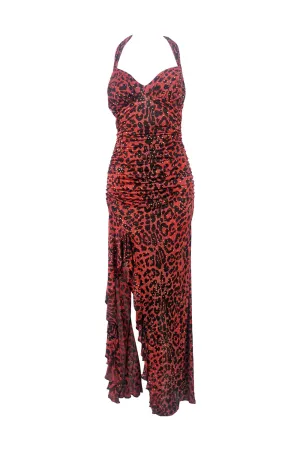 Francky Velucci Vintage Red Animal Print Evening Dress, 1990s