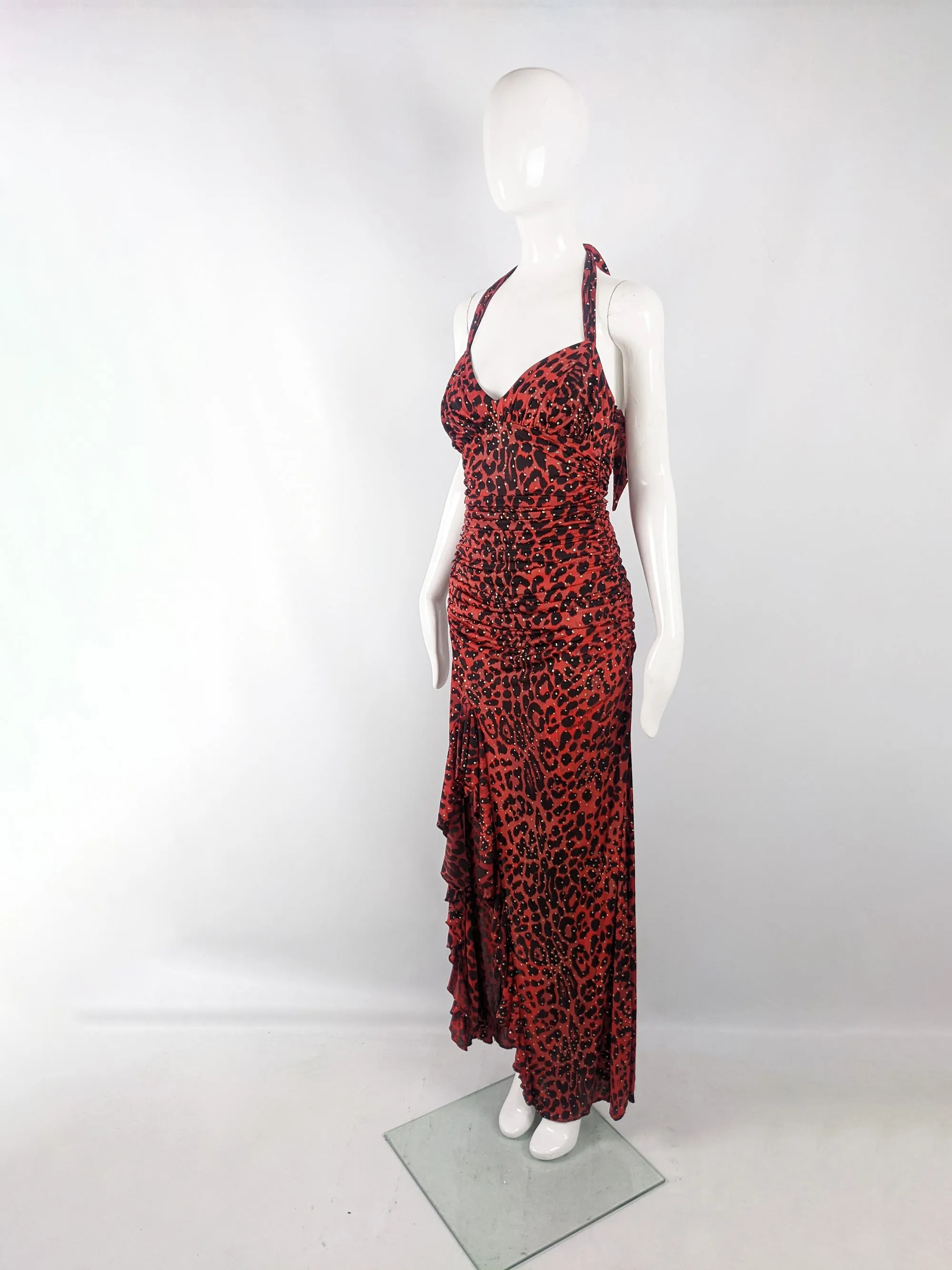 Francky Velucci Vintage Red Animal Print Evening Dress, 1990s