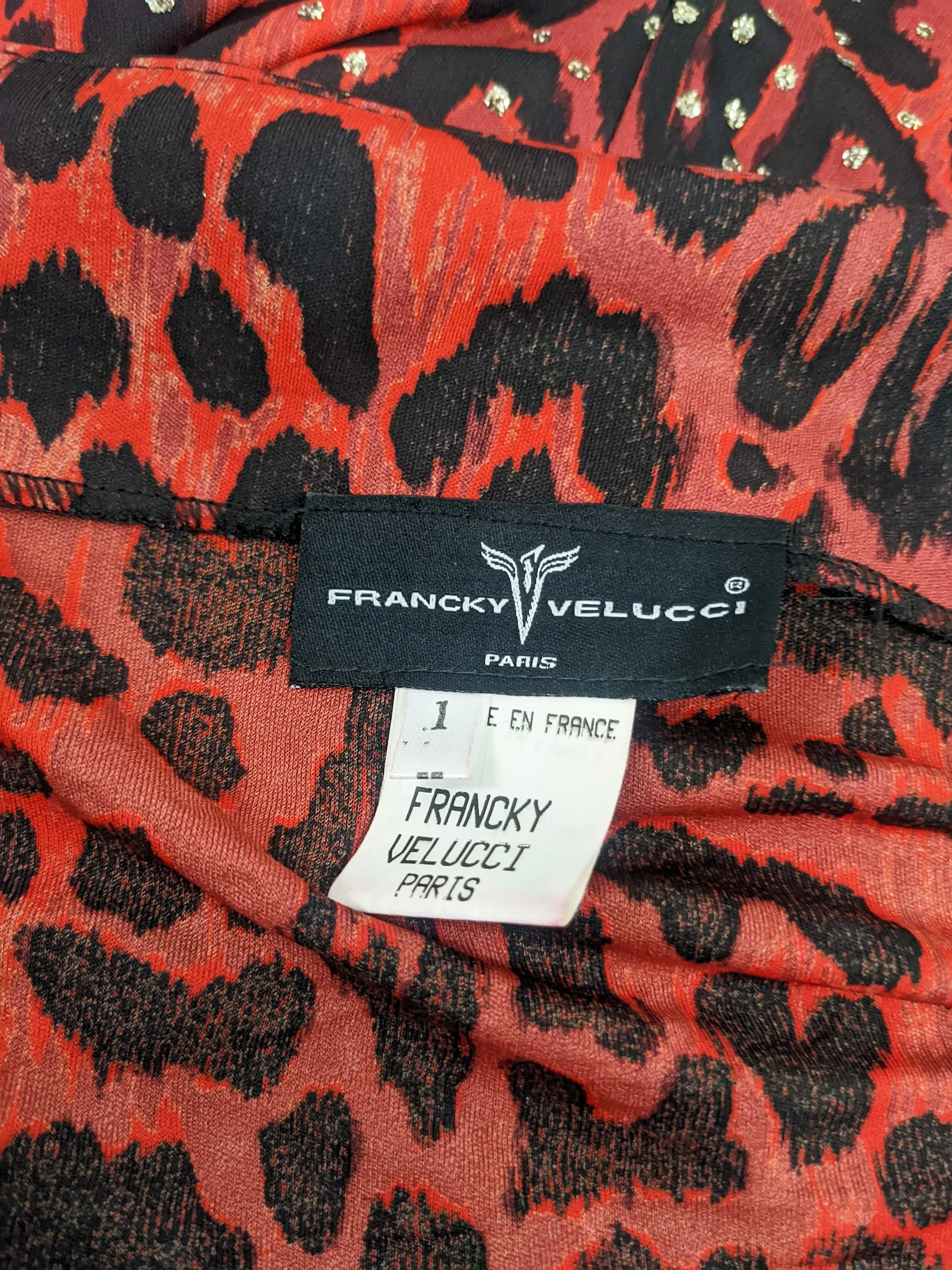 Francky Velucci Vintage Red Animal Print Evening Dress, 1990s