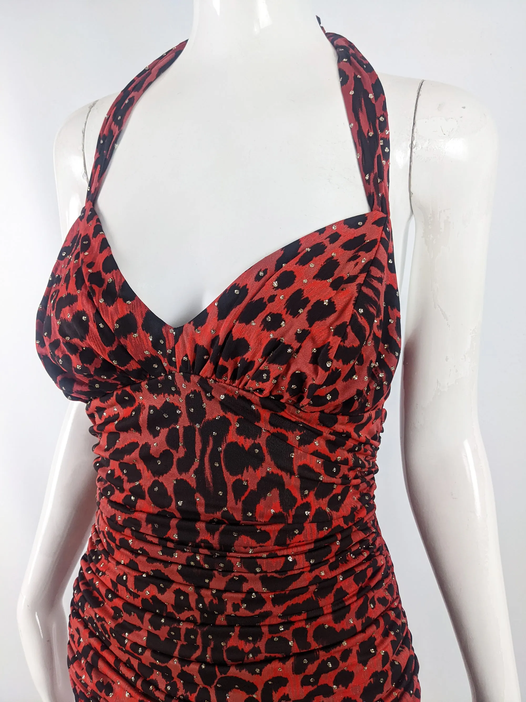 Francky Velucci Vintage Red Animal Print Evening Dress, 1990s