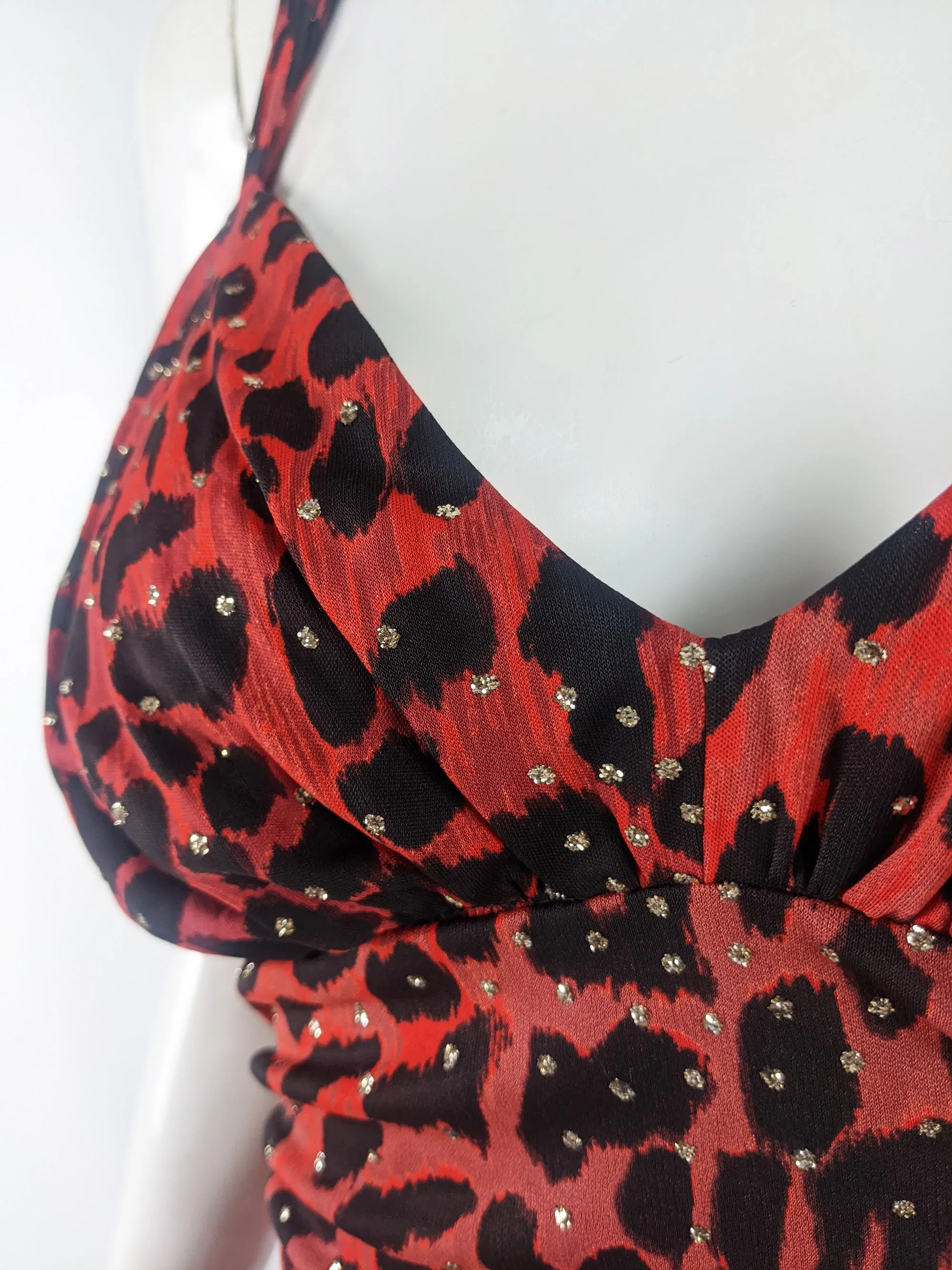 Francky Velucci Vintage Red Animal Print Evening Dress, 1990s