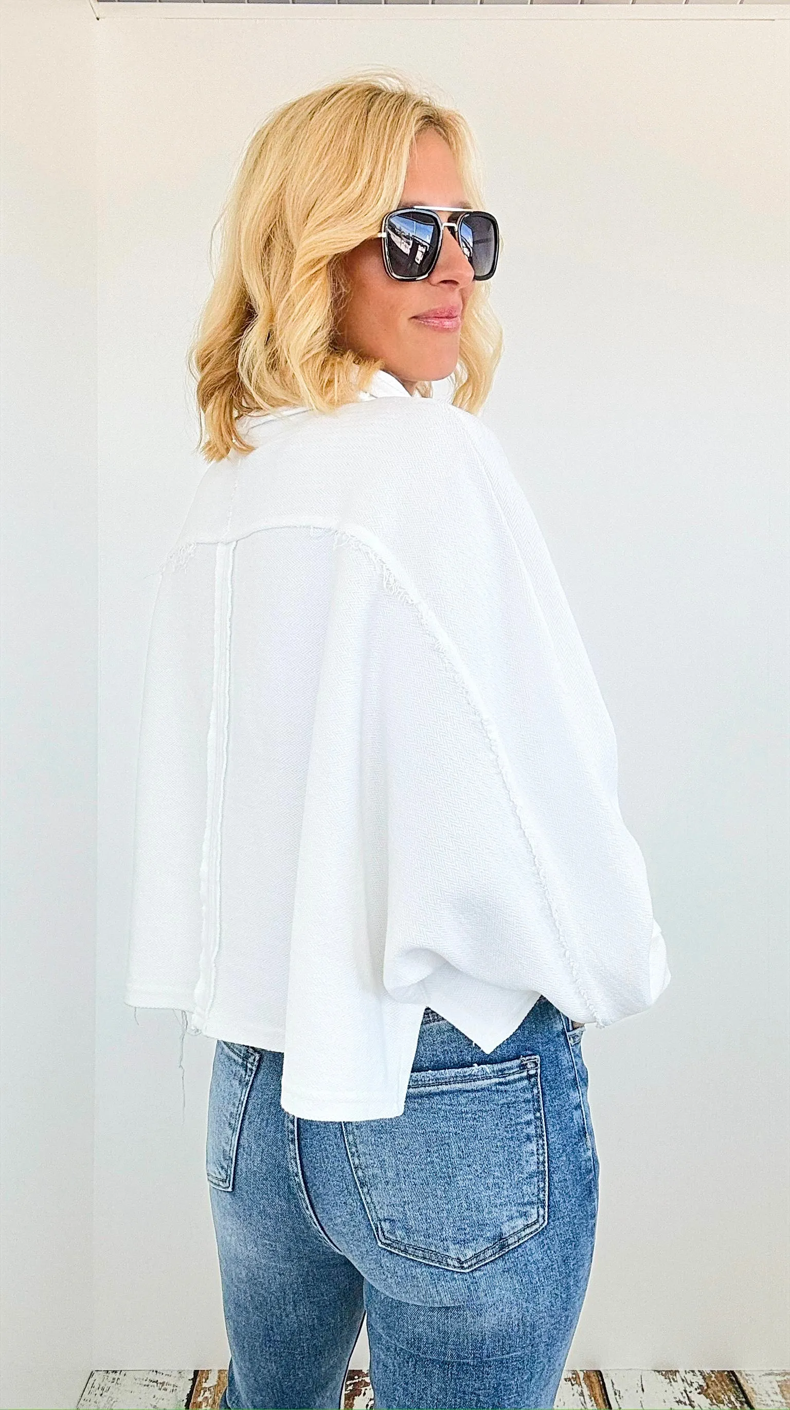 French Terry Buttoned Down Top - Off White